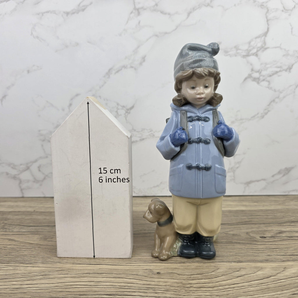 NAO Porcelain Child Figurine with Dog | Handmade Valencia Spain | Late 20th Century Collectible Sculpture