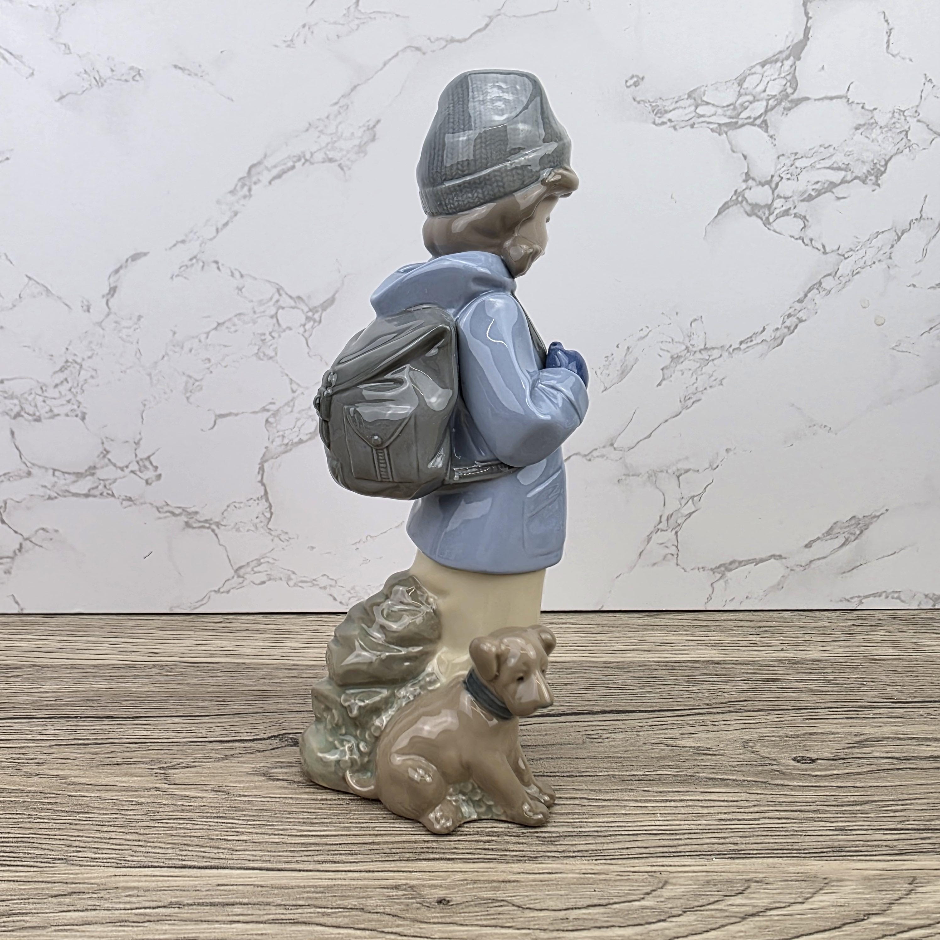NAO Porcelain Child Figurine with Dog | Handmade Valencia Spain | Late 20th Century Collectible Sculpture
