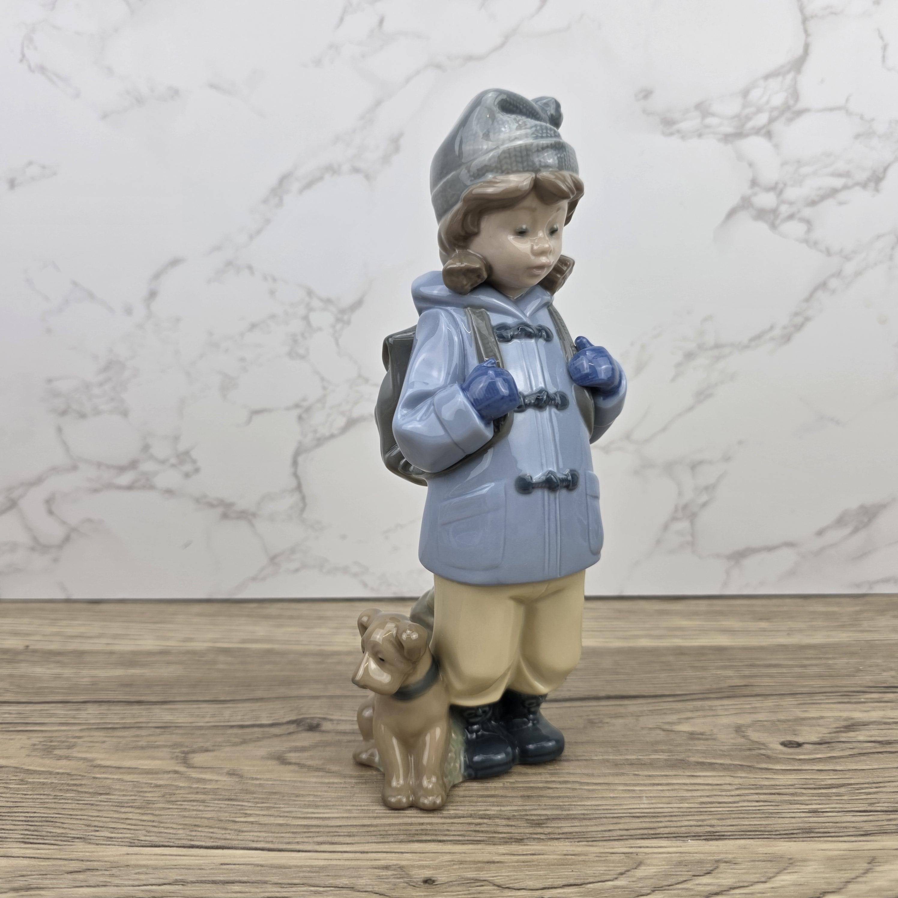 NAO Porcelain Child Figurine with Dog | Handmade Valencia Spain | Late 20th Century Collectible Sculpture
