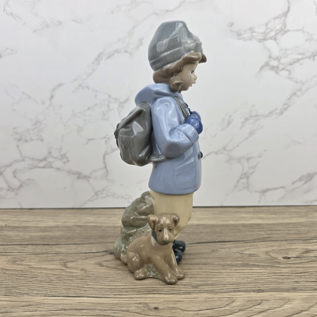 NAO Porcelain Child Figurine with Dog | Handmade Valencia Spain | Late 20th Century Collectible Sculpture