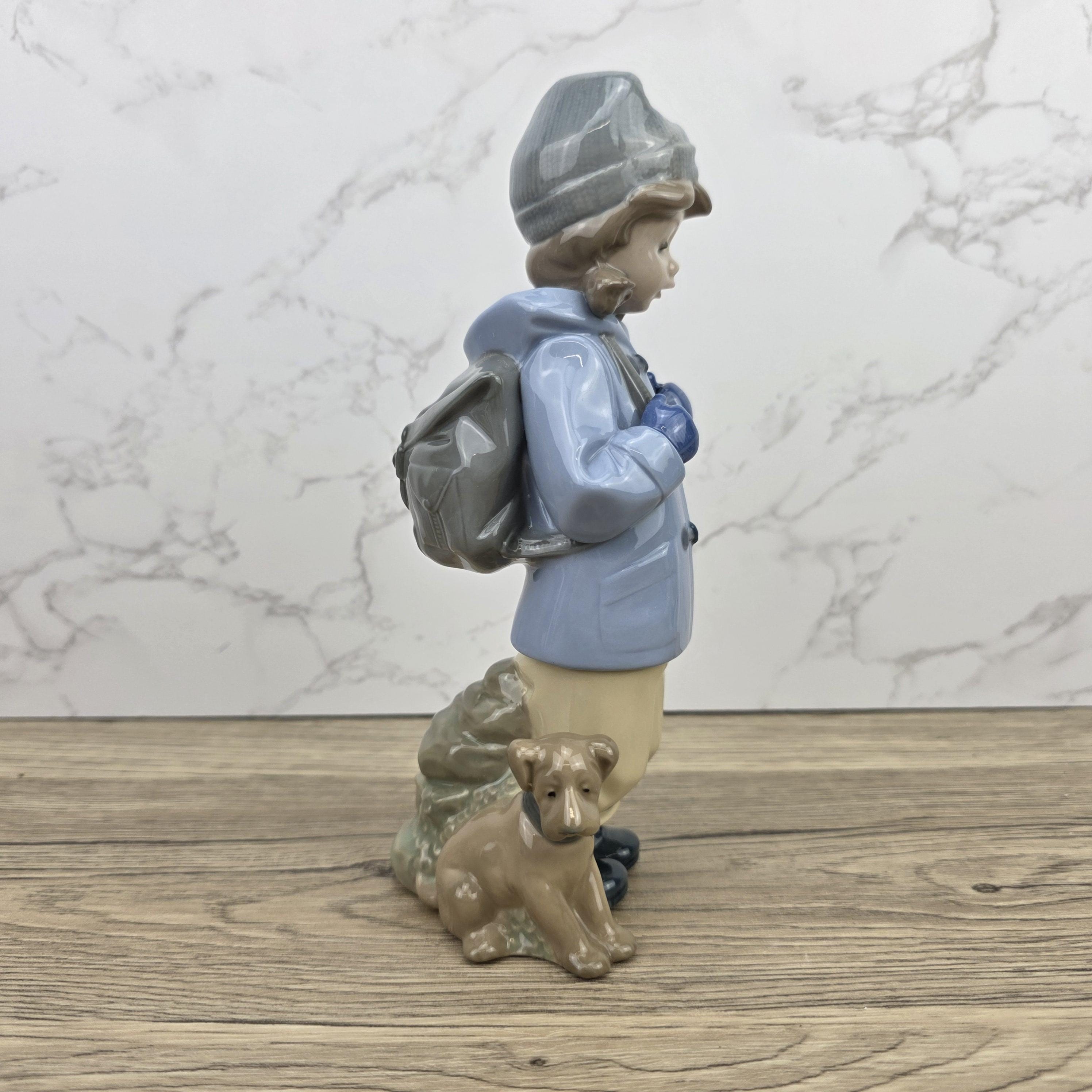 NAO Porcelain Child Figurine with Dog | Handmade Valencia Spain | Late 20th Century Collectible Sculpture