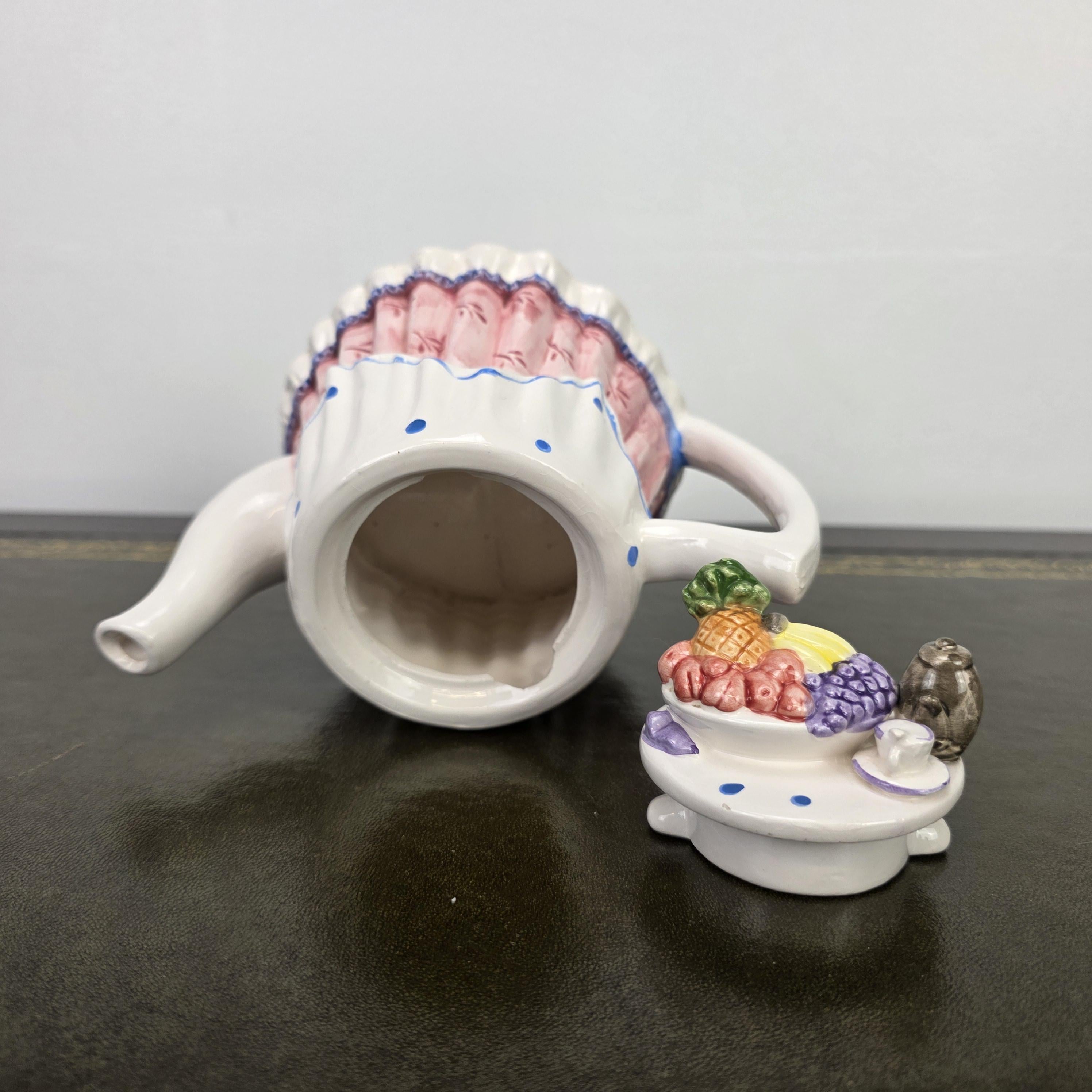 Novelty Porcelain Teapot with Fruit Lid Decorative Table Teaware Collectible Kitchen Display Piece 1990s