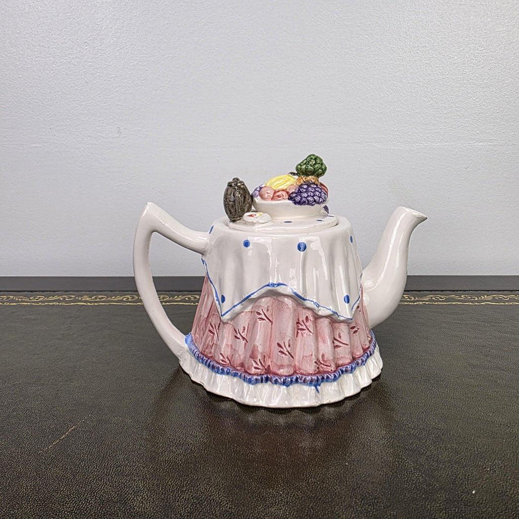 Novelty Porcelain Teapot with Fruit Lid Decorative Table Teaware Collectible Kitchen Display Piece 1990s