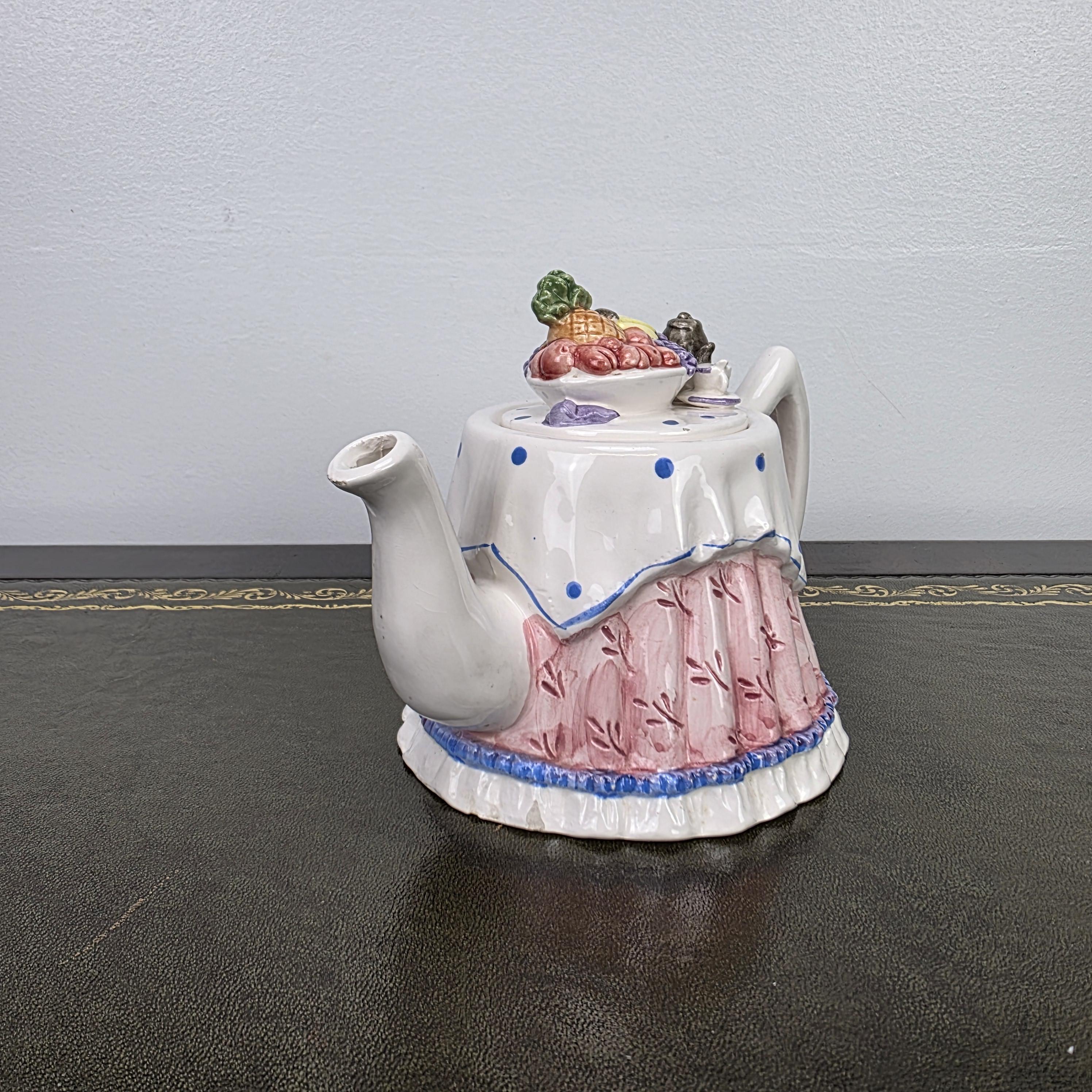 Novelty Porcelain Teapot with Fruit Lid Decorative Table Teaware Collectible Kitchen Display Piece 1990s