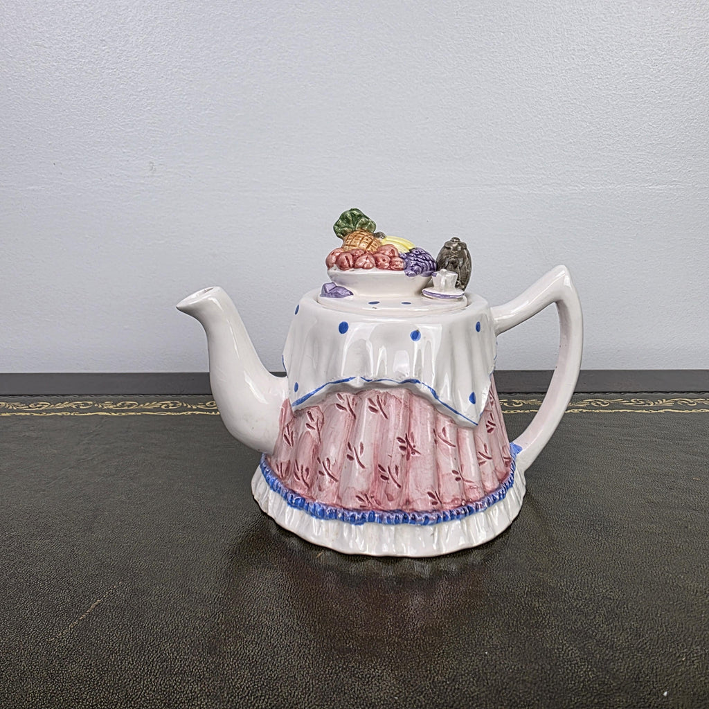 Novelty Porcelain Teapot with Fruit Lid Decorative Table Teaware Collectible Kitchen Display Piece 1990s
