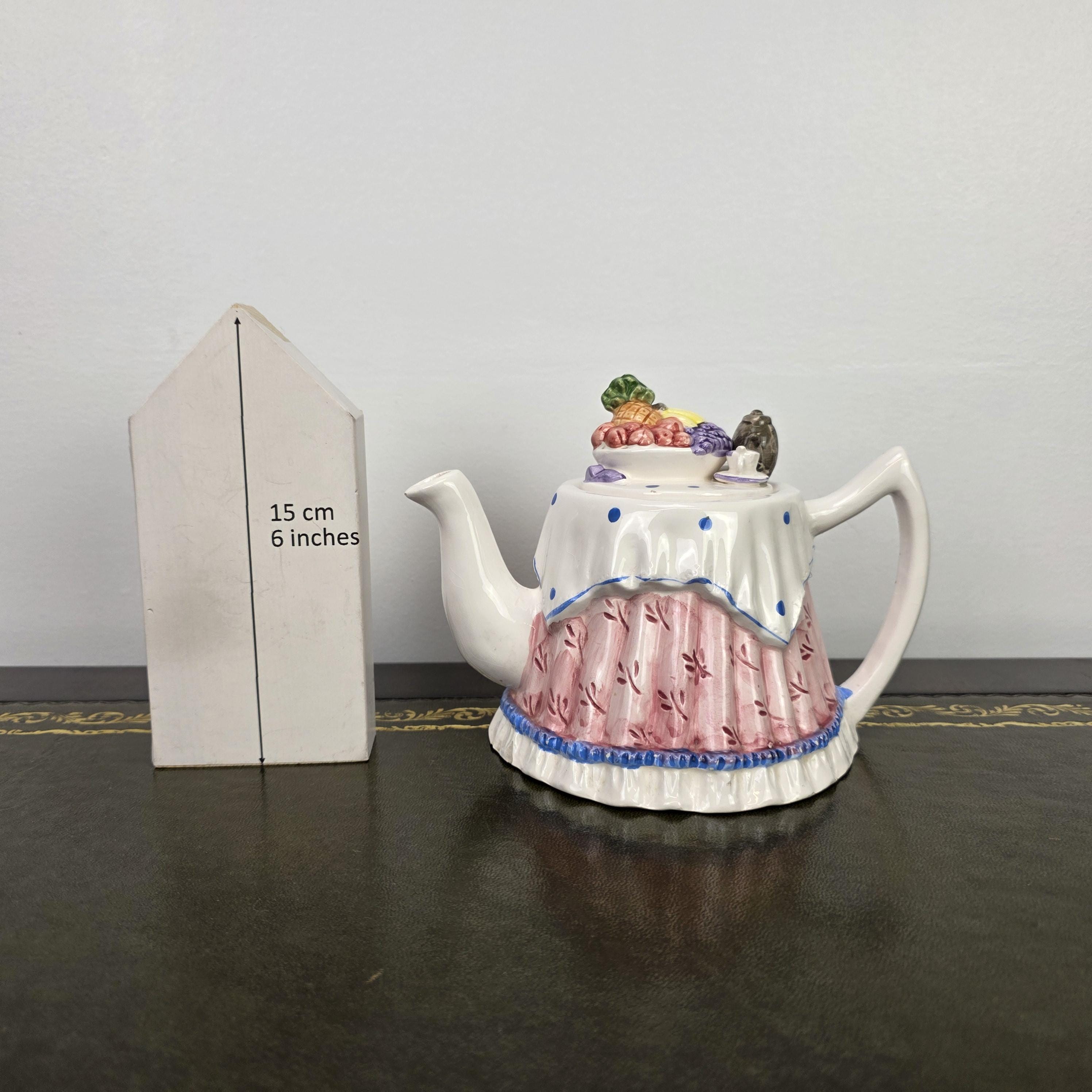 Novelty Porcelain Teapot with Fruit Lid Decorative Table Teaware Collectible Kitchen Display Piece 1990s