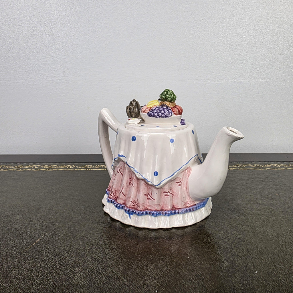 Novelty Porcelain Teapot with Fruit Lid Decorative Table Teaware Collectible Kitchen Display Piece 1990s