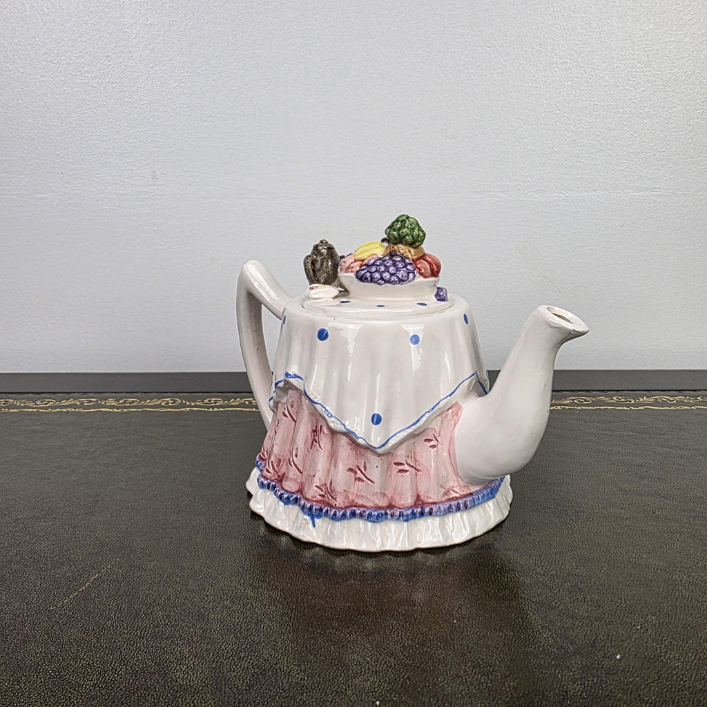 Novelty Porcelain Teapot with Fruit Lid Decorative Table Teaware Collectible Kitchen Display Piece 1990s