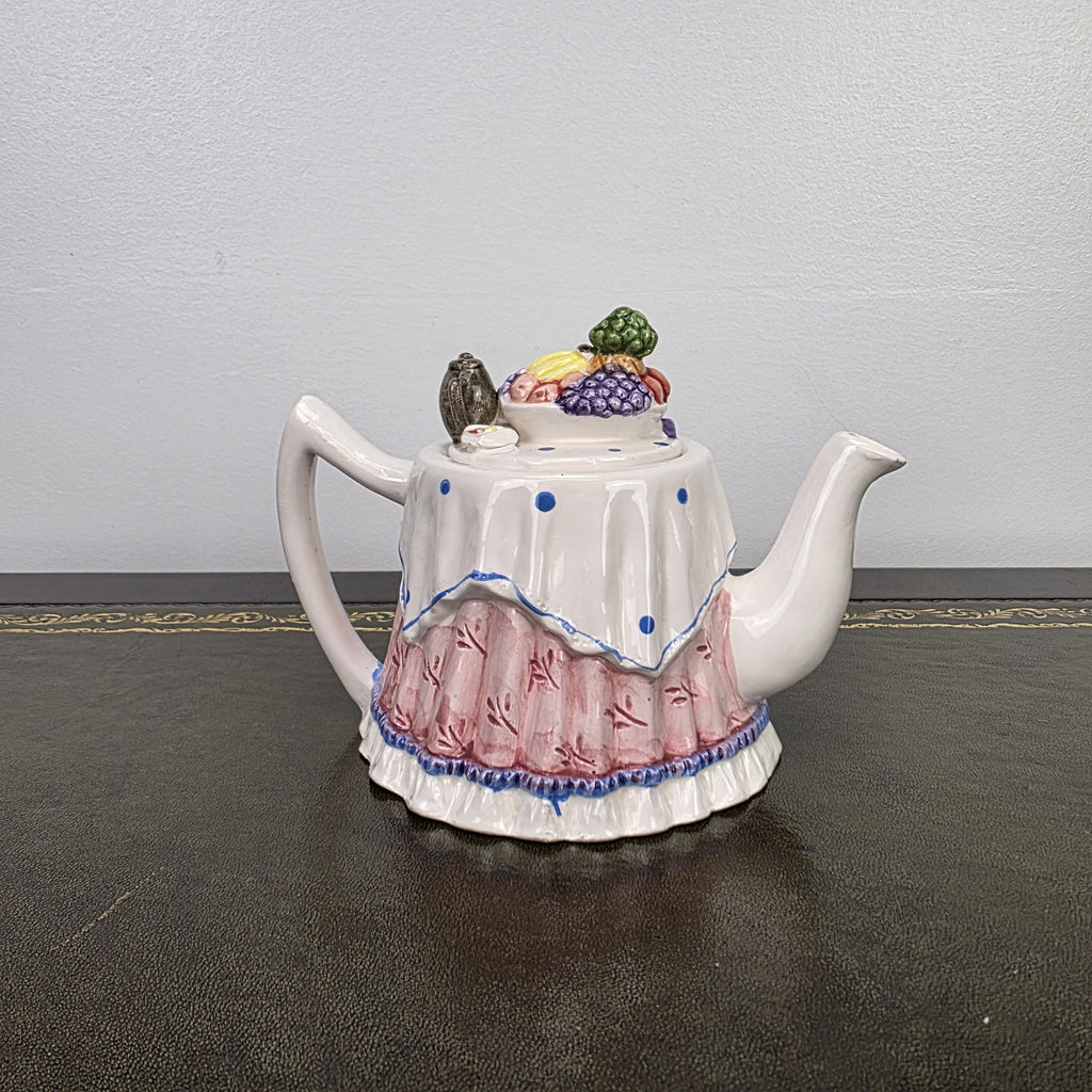 Novelty Porcelain Teapot with Fruit Lid Decorative Table Teaware Collectible Kitchen Display Piece 1990s