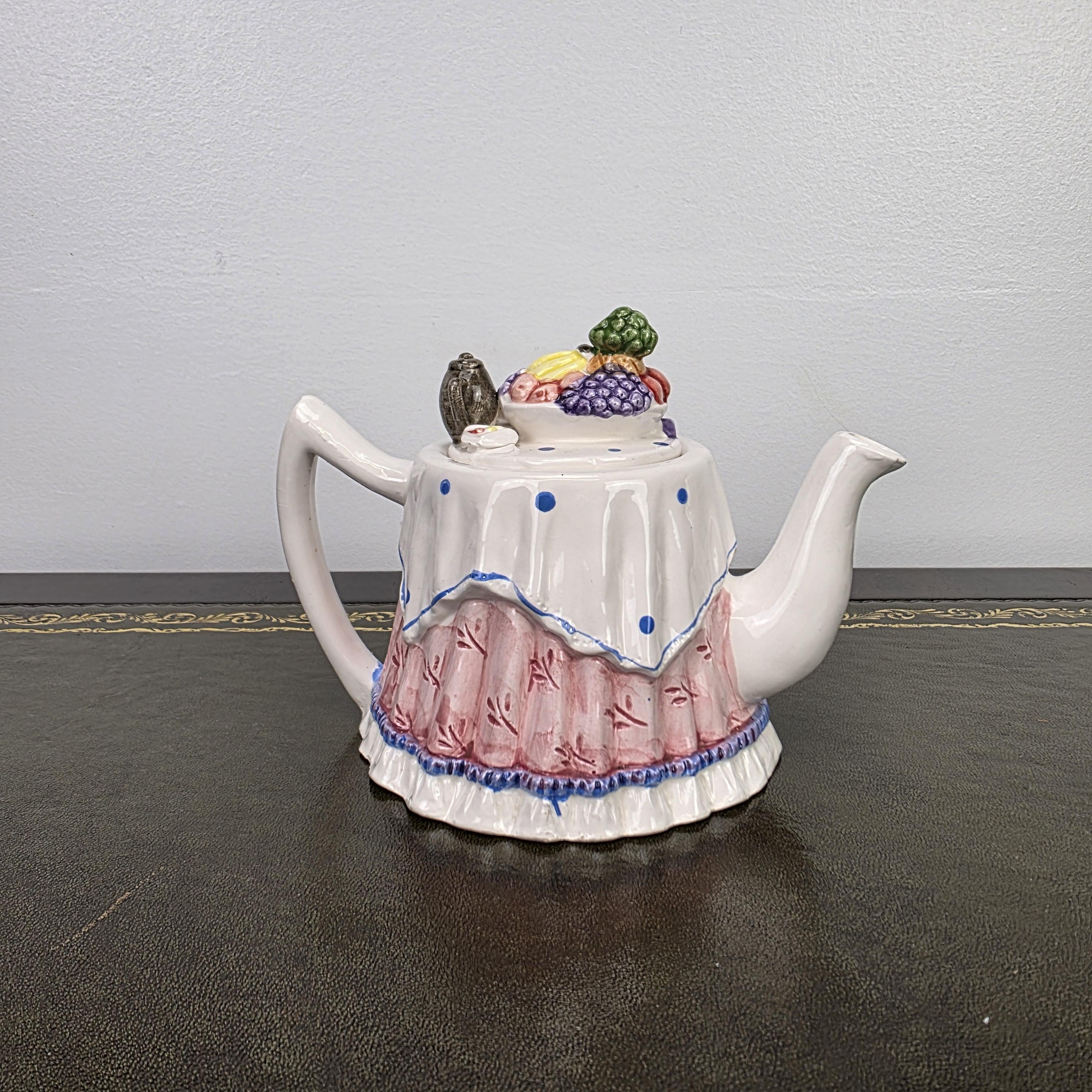 Novelty Porcelain Teapot with Fruit Lid Decorative Table Teaware Collectible Kitchen Display Piece 1990s