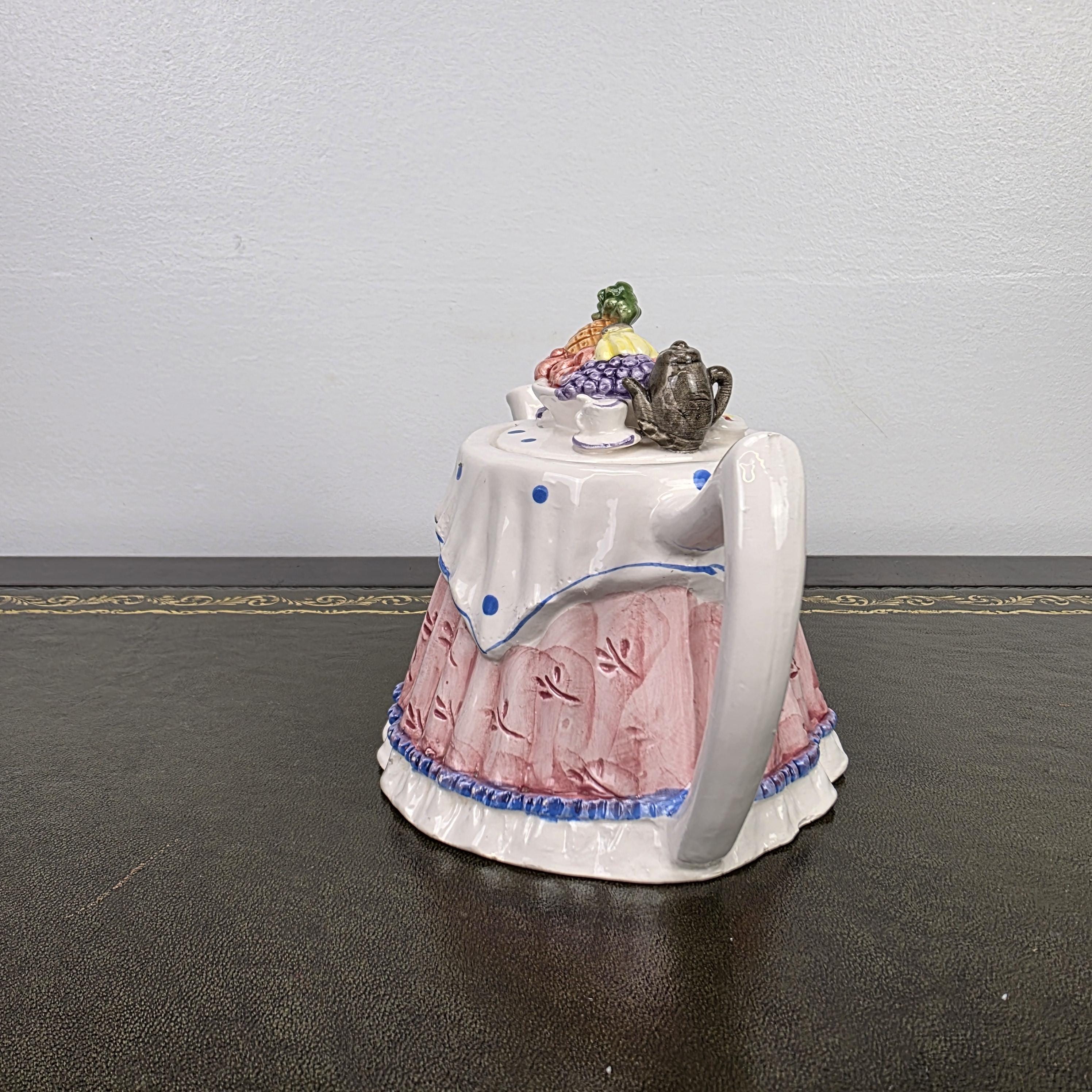 Novelty Porcelain Teapot with Fruit Lid Decorative Table Teaware Collectible Kitchen Display Piece 1990s