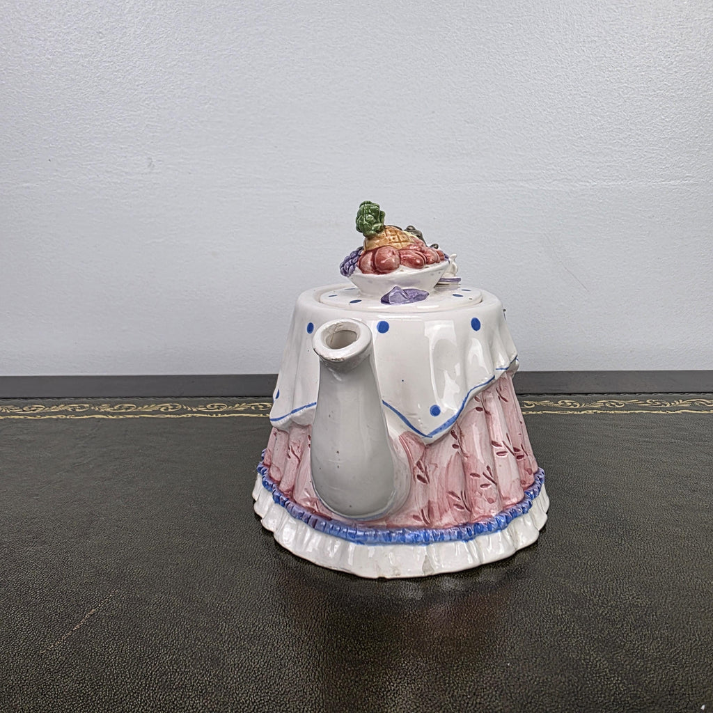 Novelty Porcelain Teapot with Fruit Lid Decorative Table Teaware Collectible Kitchen Display Piece 1990s