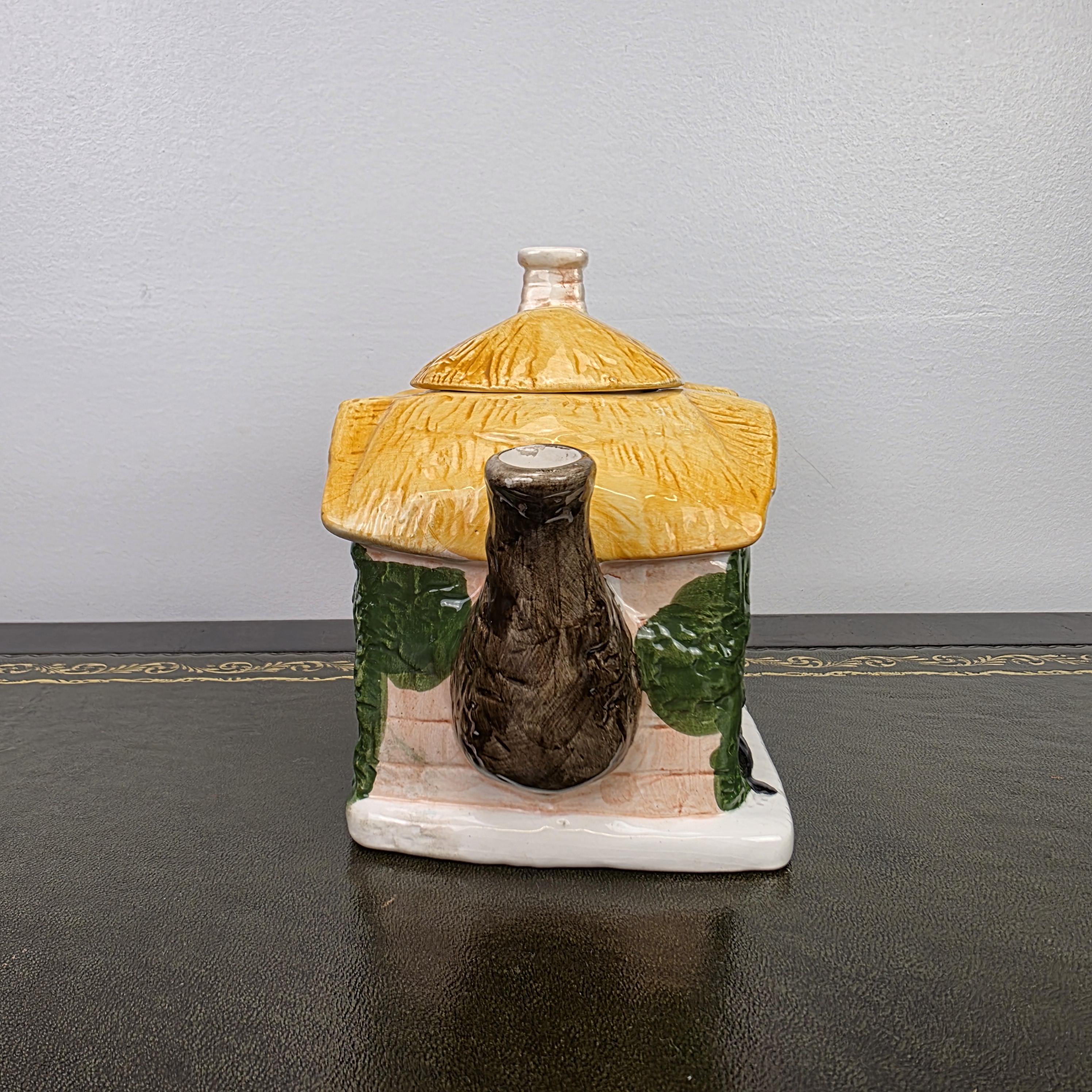 Cottage House Novelty Teapot with Bear Figures Porcelain Collectible Tea Pot Kitchen Display 1990s