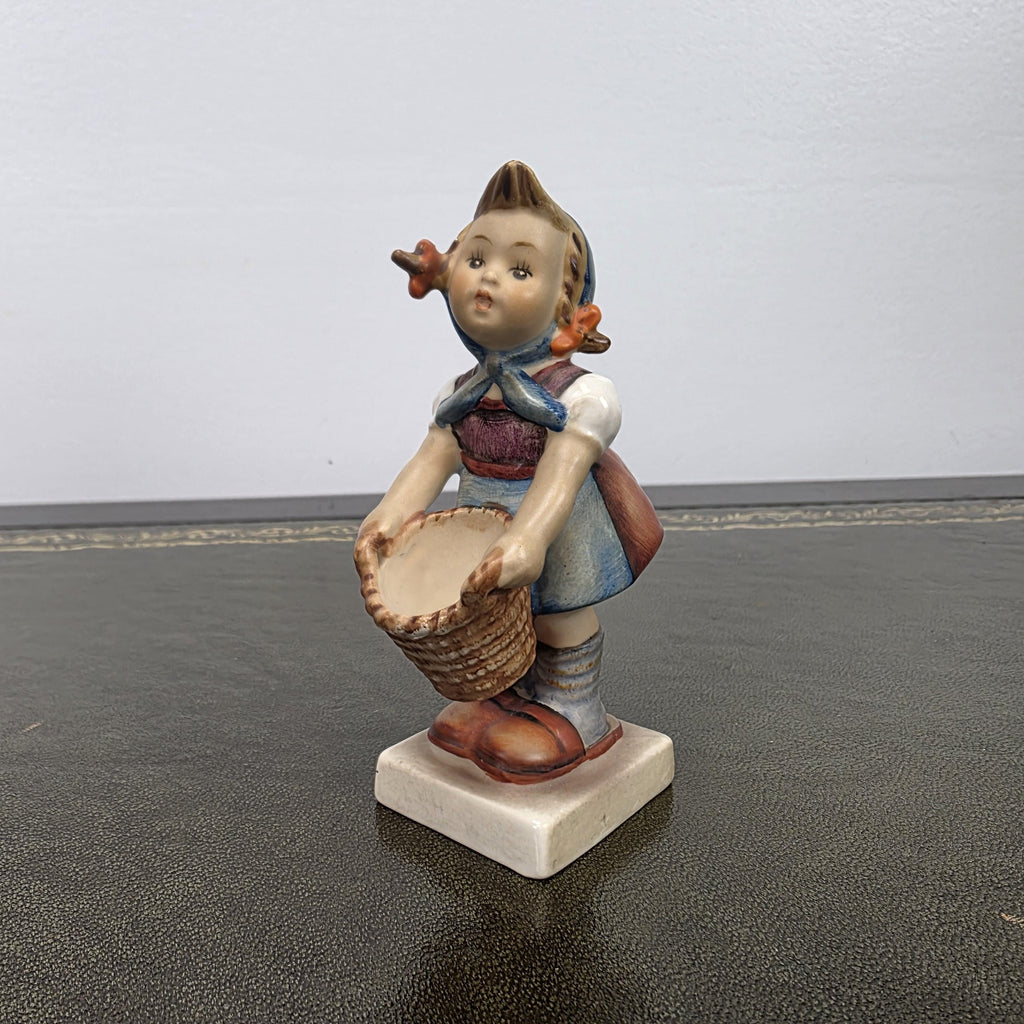 Vintage W Germany Porcelain Girl Figurine with Basket | Hummel Goebel Collectible Shelf Display Statue