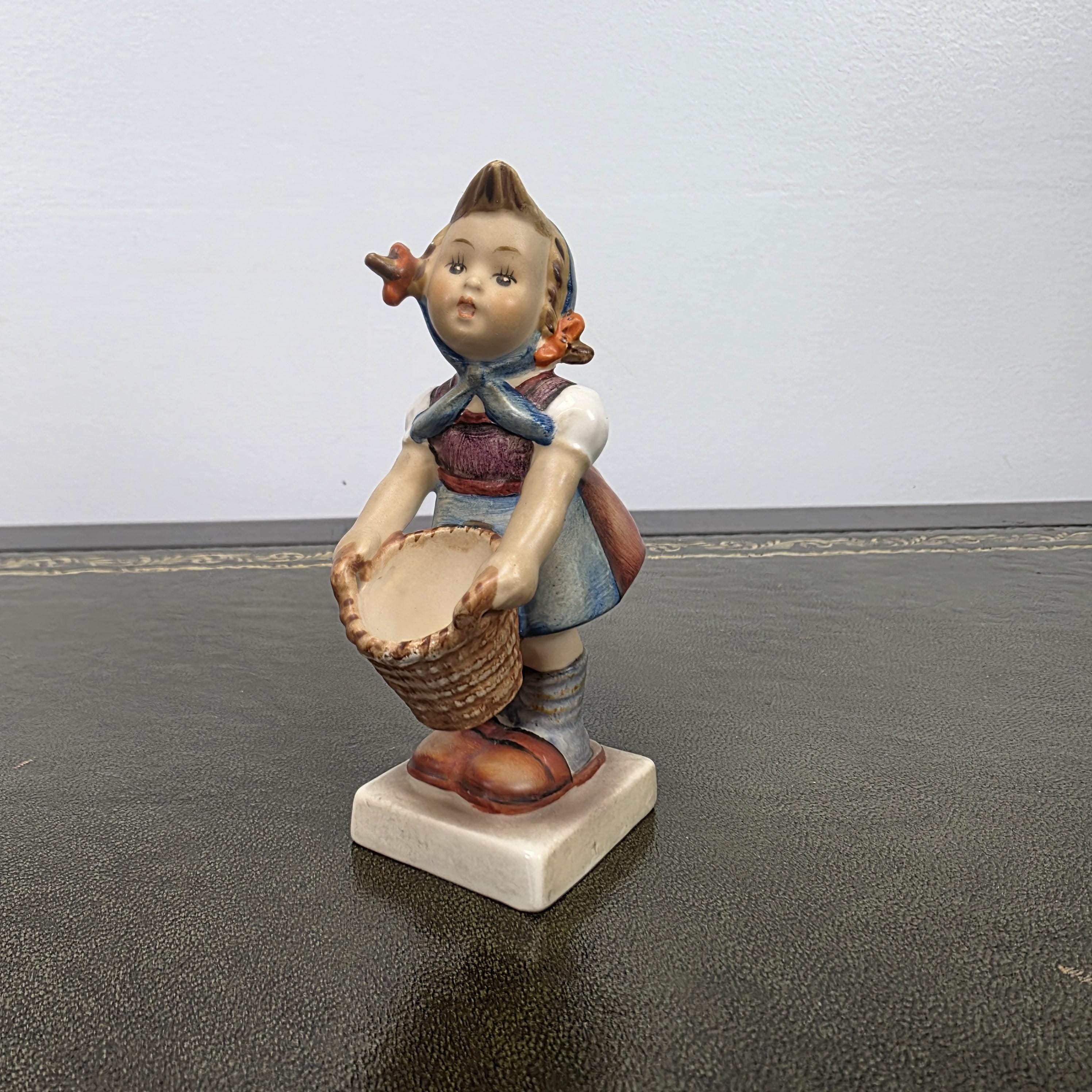 Vintage W Germany Porcelain Girl Figurine with Basket | Hummel Goebel Collectible Shelf Display Statue