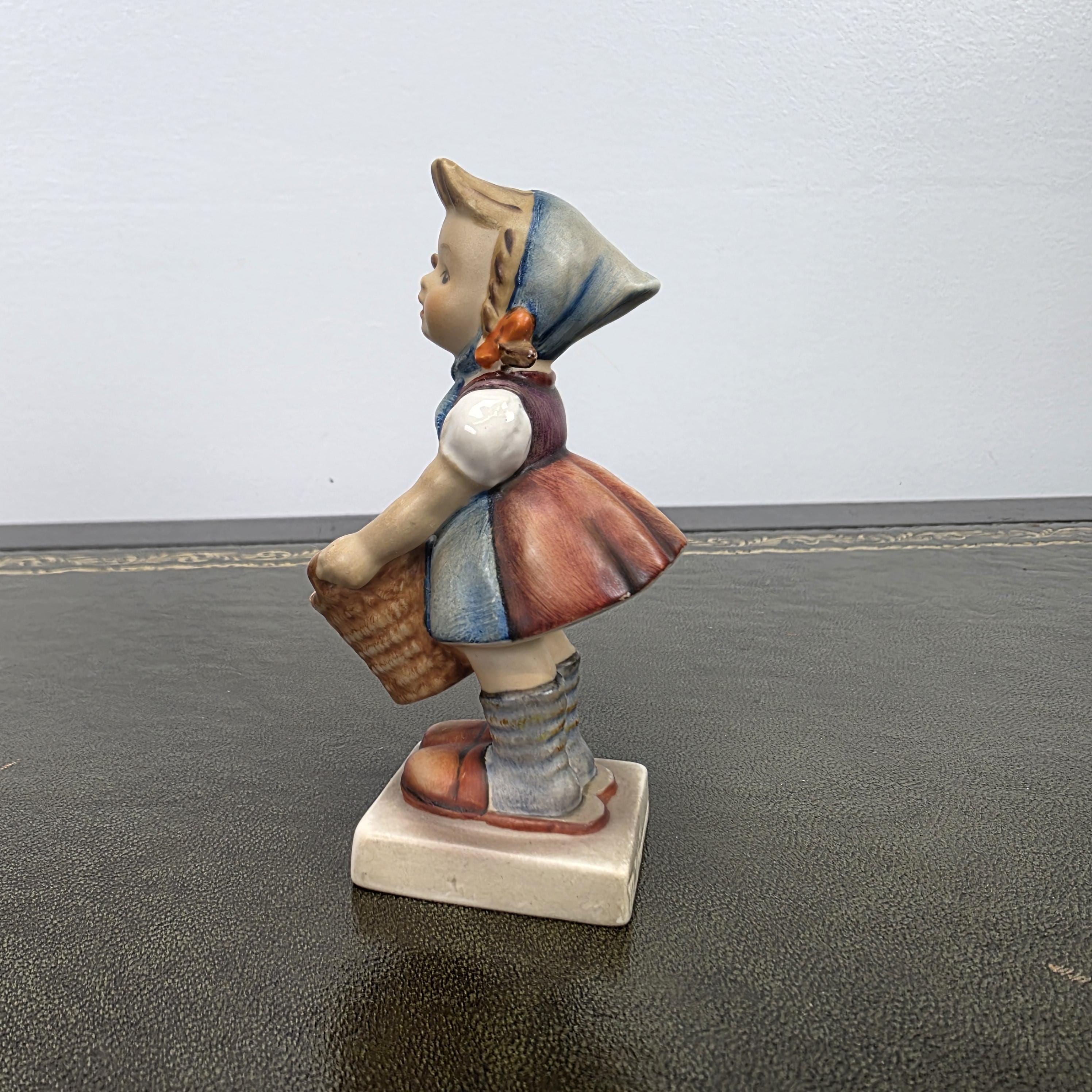 Vintage W Germany Porcelain Girl Figurine with Basket | Hummel Goebel Collectible Shelf Display Statue