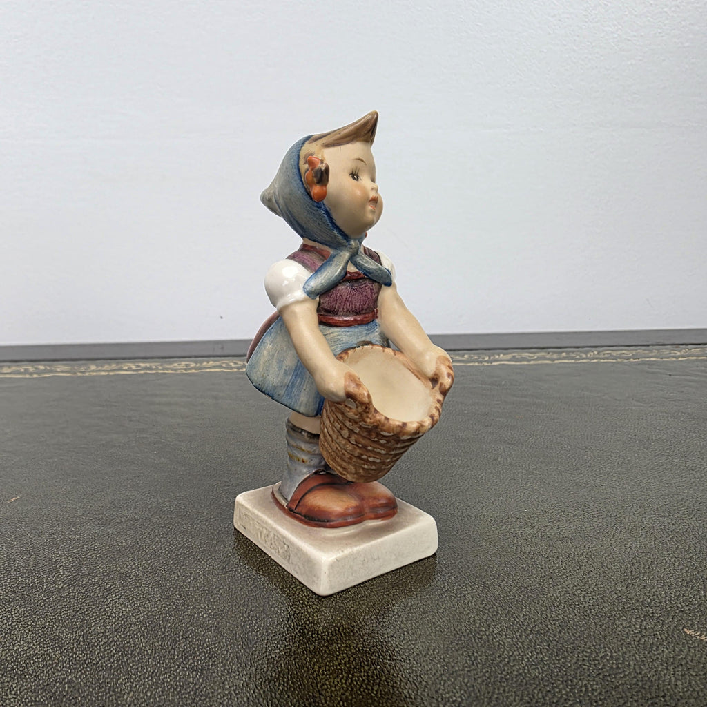 Vintage W Germany Porcelain Girl Figurine with Basket | Hummel Goebel Collectible Shelf Display Statue