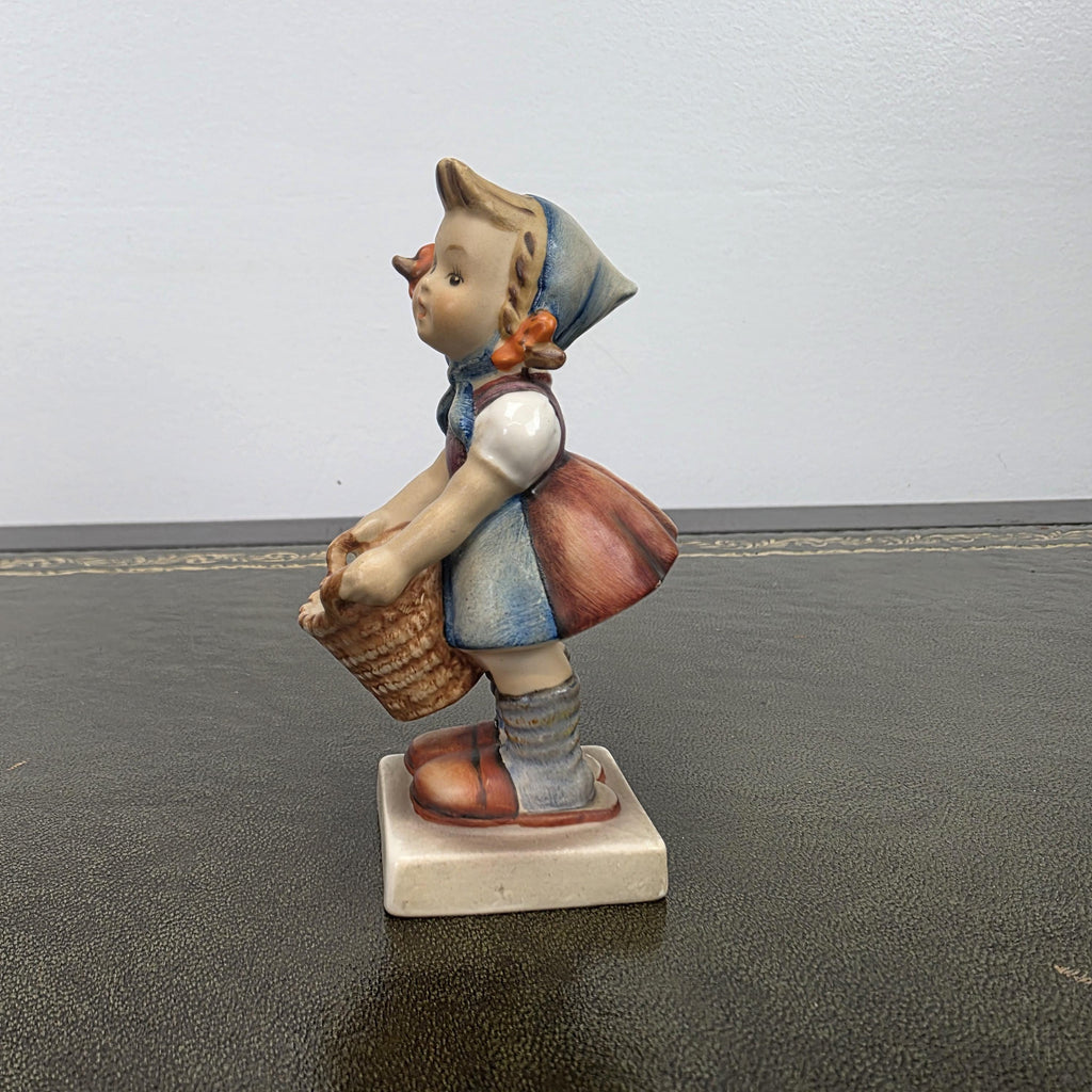Vintage W Germany Porcelain Girl Figurine with Basket | Hummel Goebel Collectible Shelf Display Statue