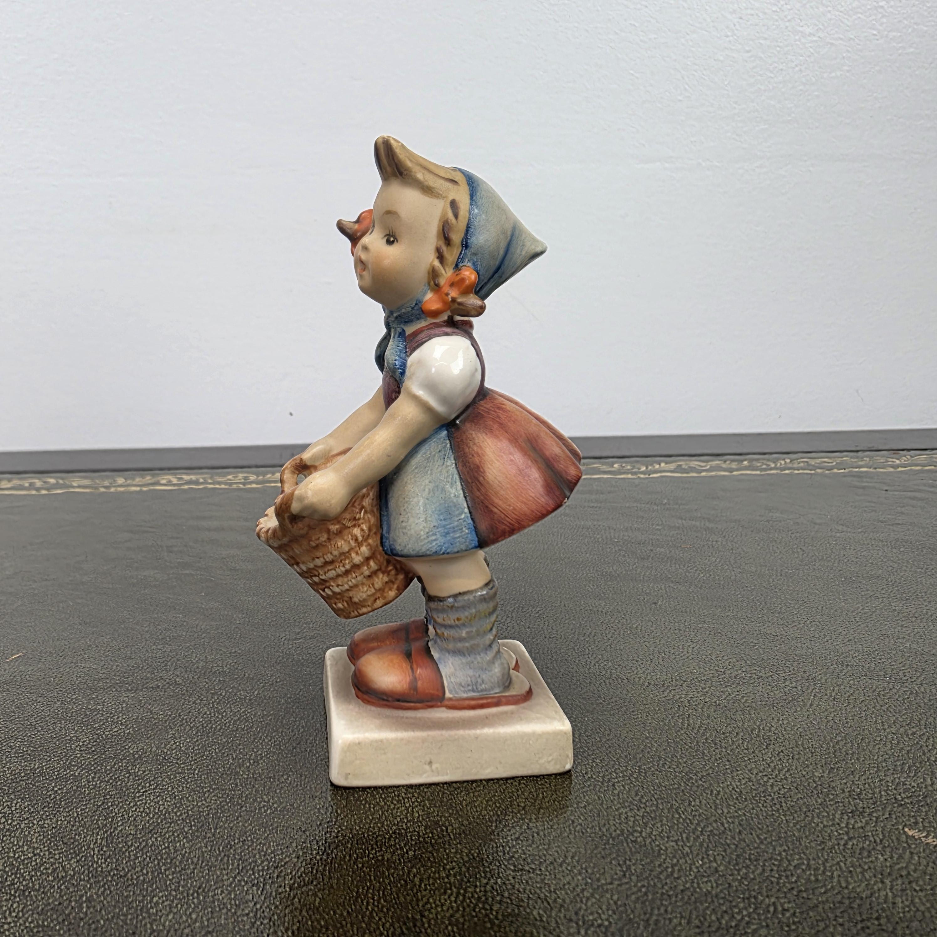 Vintage W Germany Porcelain Girl Figurine with Basket | Hummel Goebel Collectible Shelf Display Statue