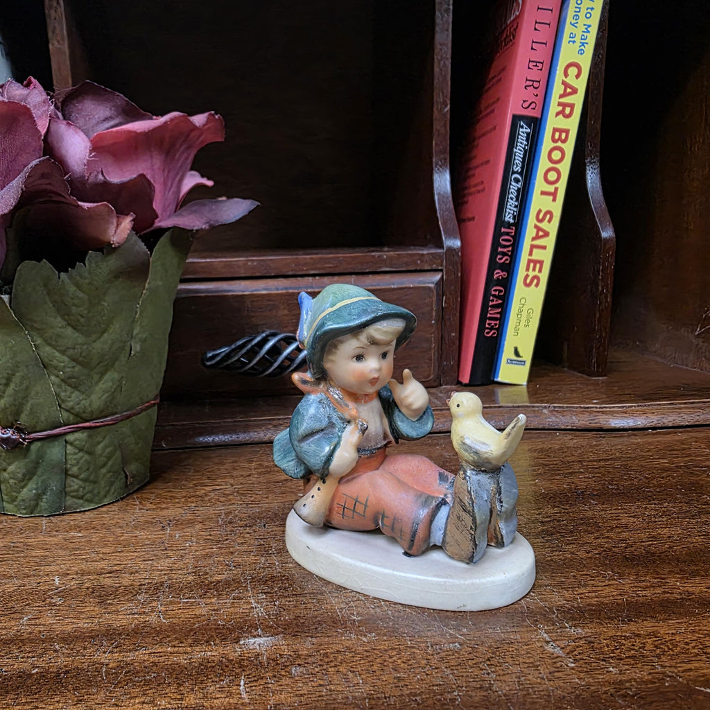 Vintage Hummel Goebel Boy Figurine with Singing Bird | W Germany Porcelain Collectible Display Statue