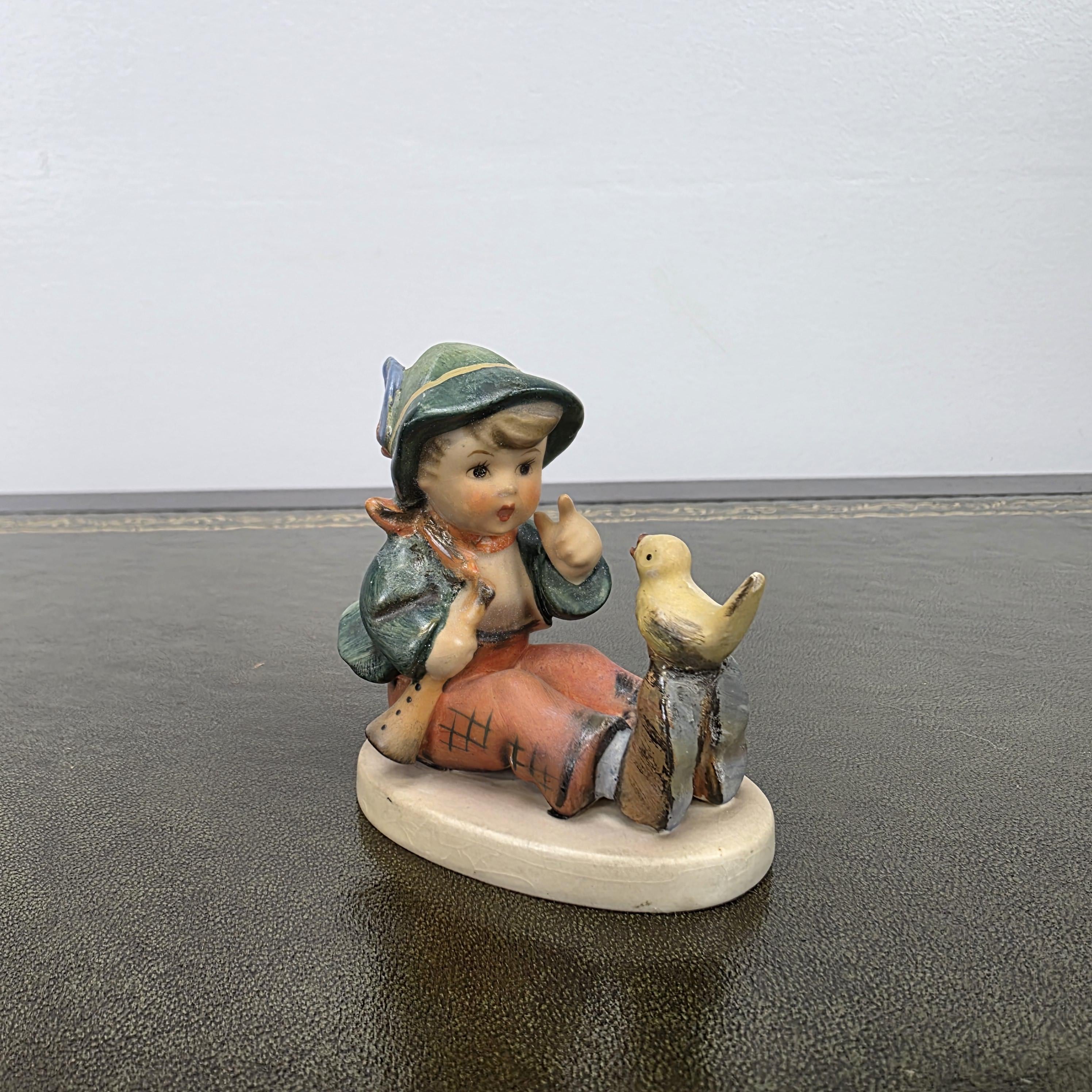 Vintage Hummel Goebel Boy Figurine with Singing Bird | W Germany Porcelain Collectible Display Statue