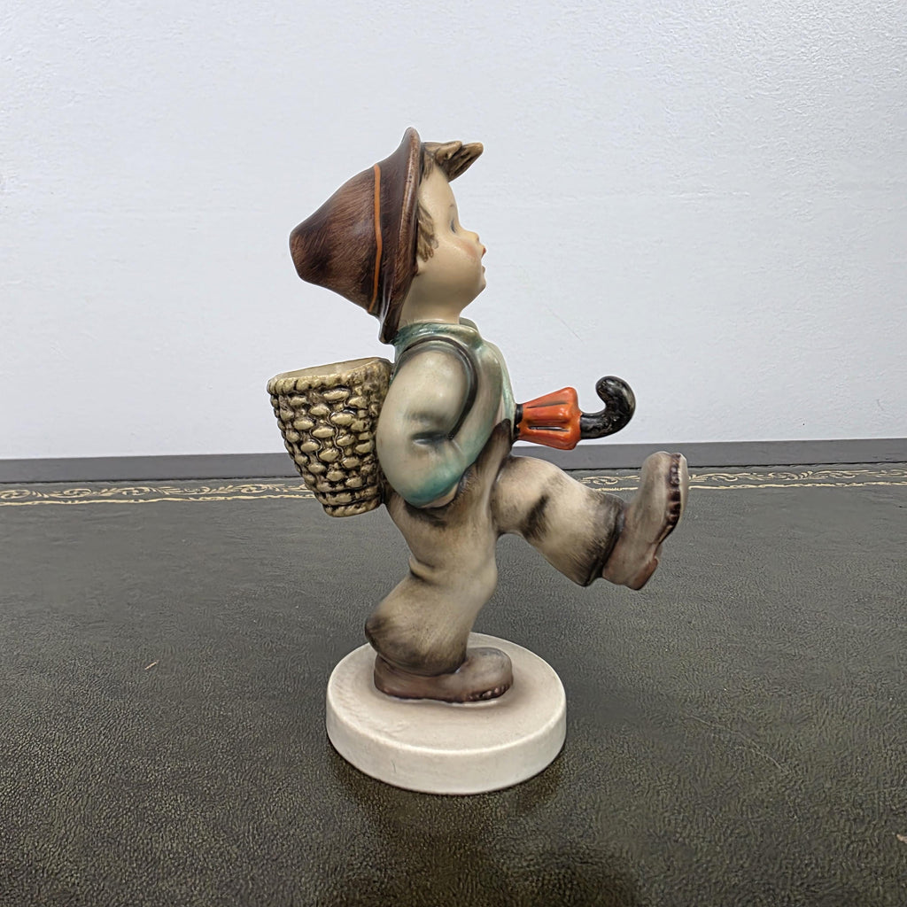 Hummel Goebel Umbrella Boy Figurine with Basket | Vintage German Porcelain Collectible Shelf Display Statue