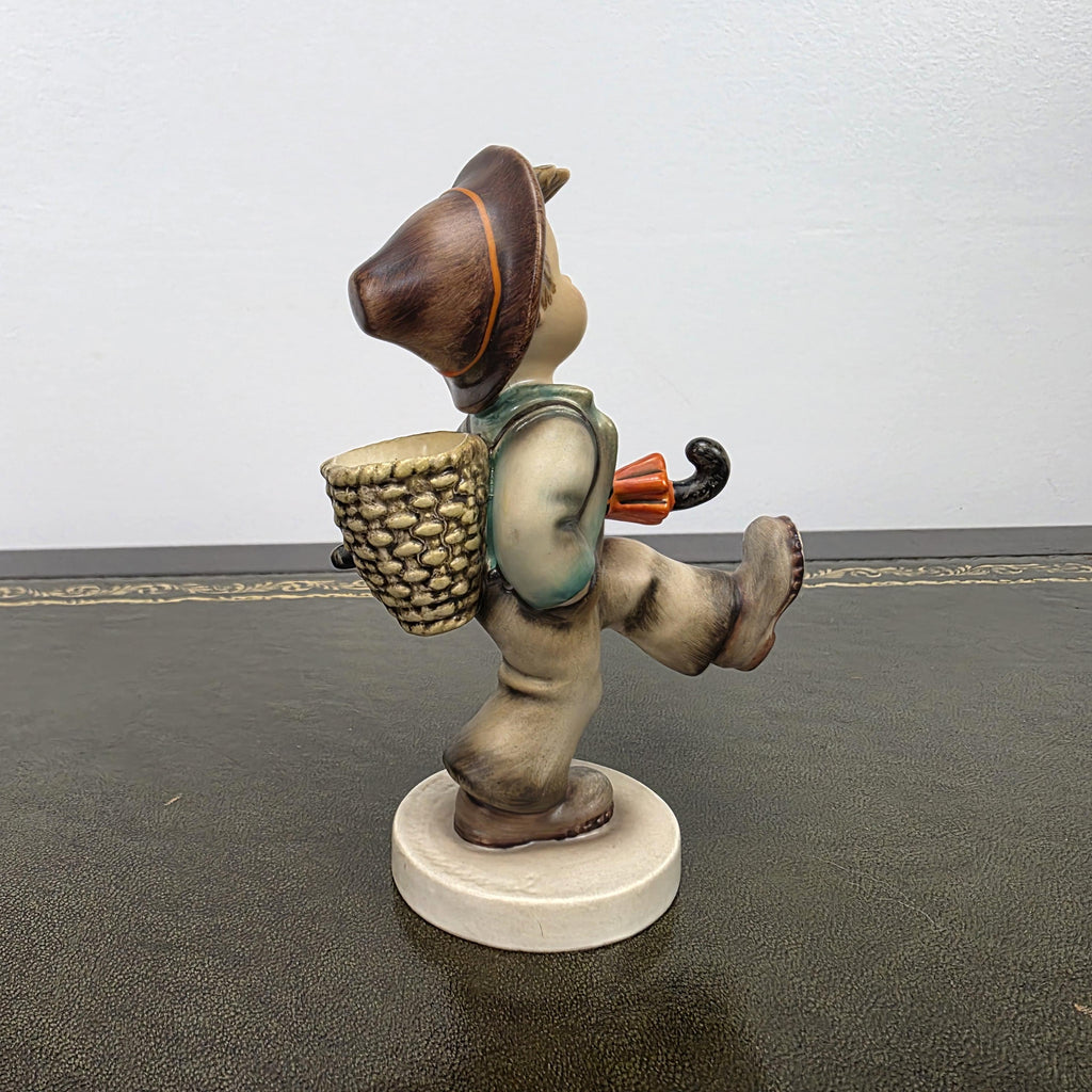 Hummel Goebel Umbrella Boy Figurine with Basket | Vintage German Porcelain Collectible Shelf Display Statue