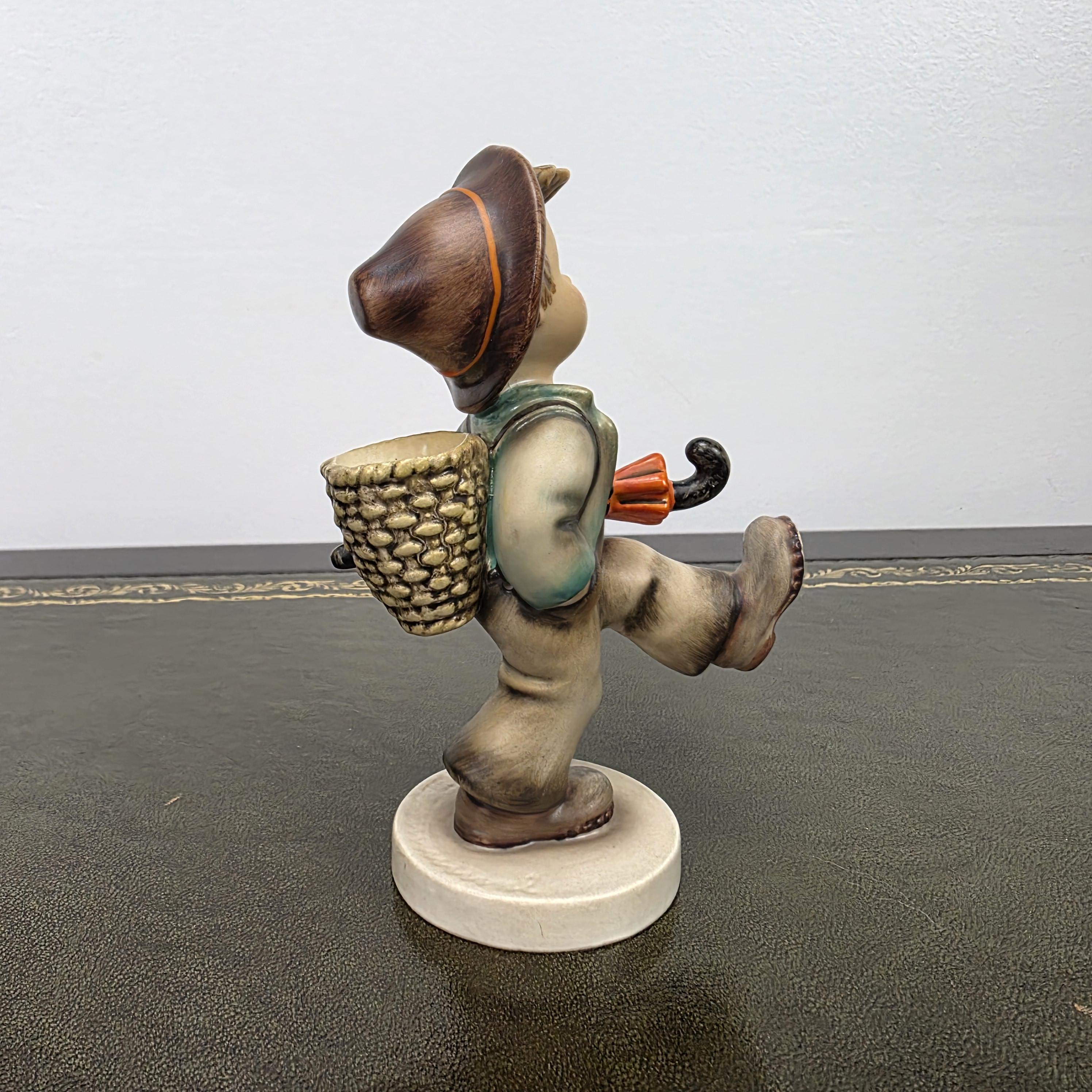 Hummel Goebel Umbrella Boy Figurine with Basket | Vintage German Porcelain Collectible Shelf Display Statue