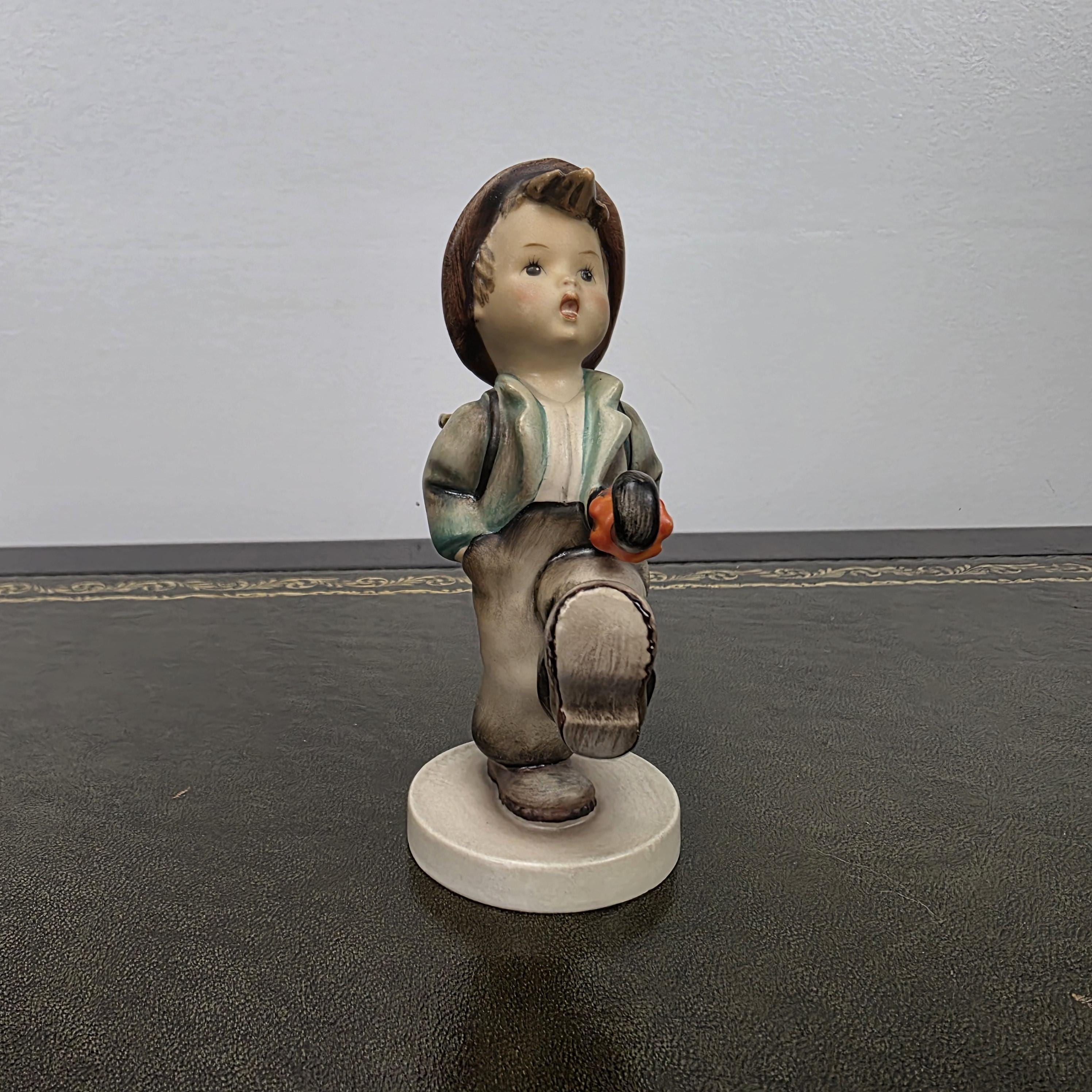 Hummel Goebel Umbrella Boy Figurine with Basket | Vintage German Porcelain Collectible Shelf Display Statue