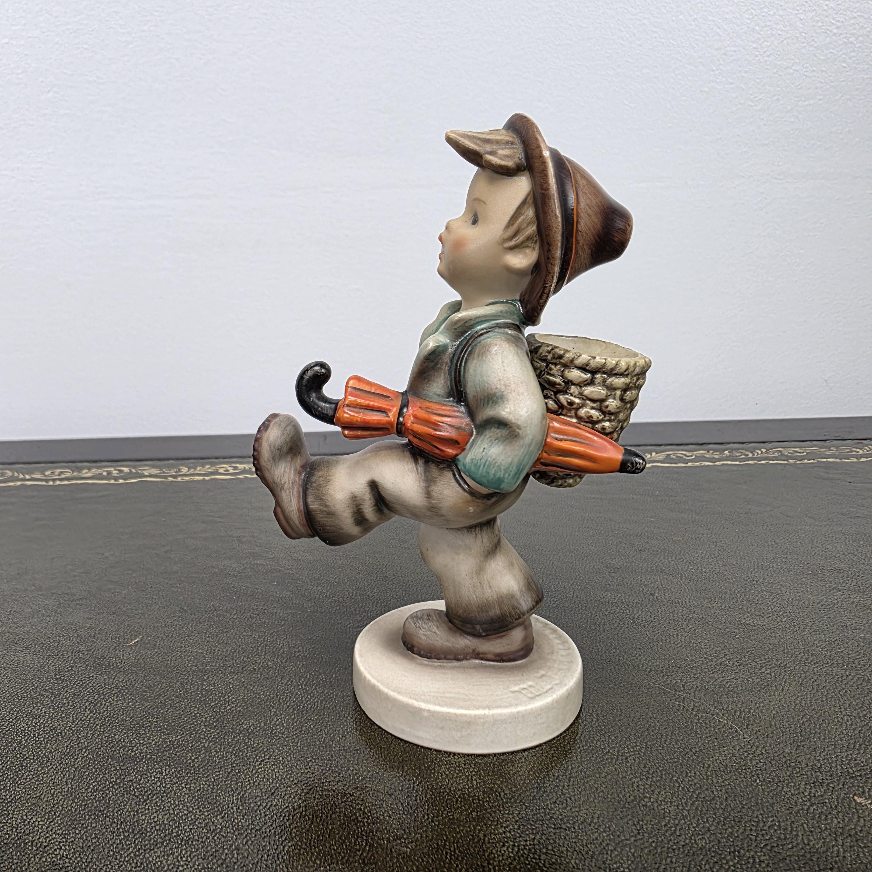 Hummel Goebel Umbrella Boy Figurine with Basket | Vintage German Porcelain Collectible Shelf Display Statue