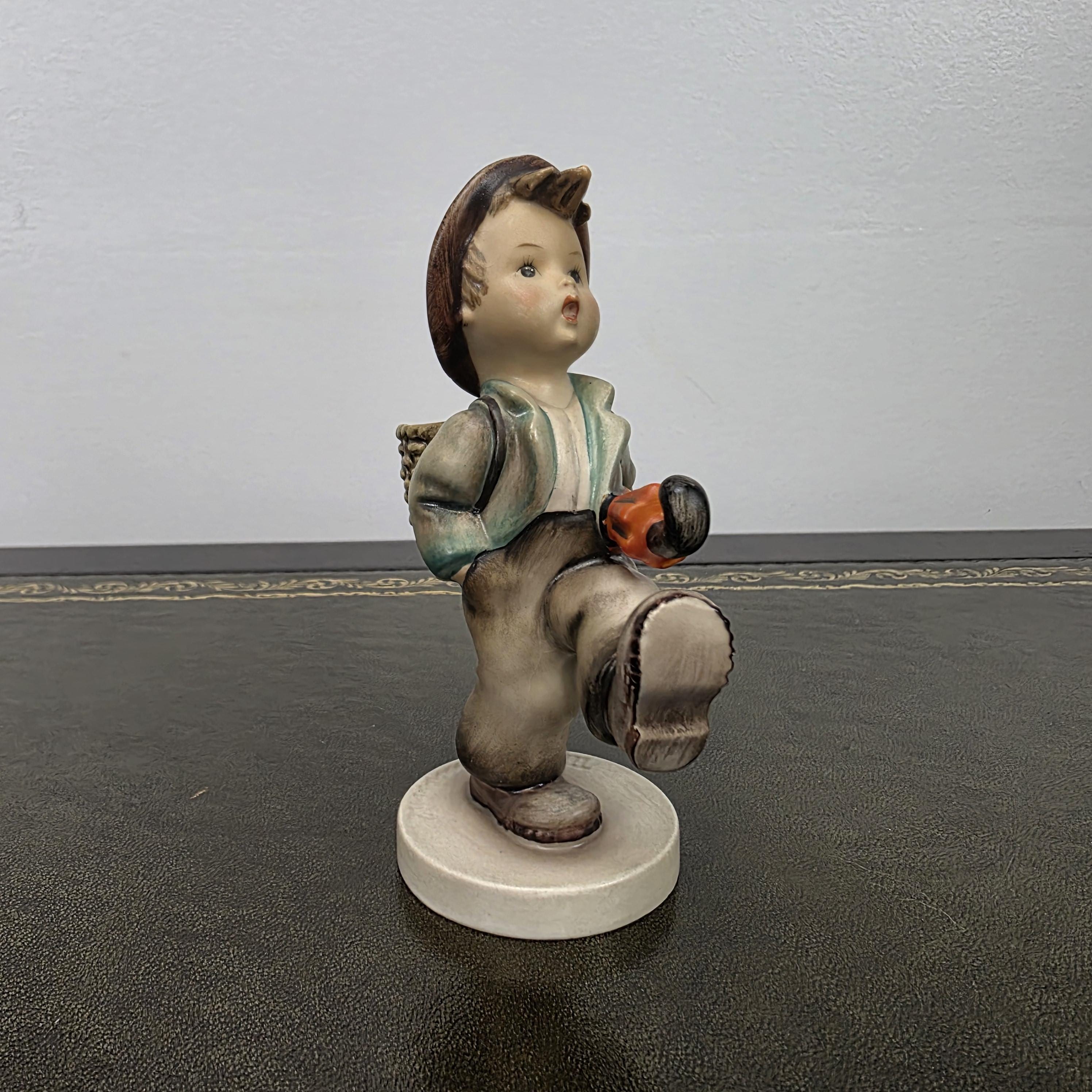 Hummel Goebel Umbrella Boy Figurine with Basket | Vintage German Porcelain Collectible Shelf Display Statue