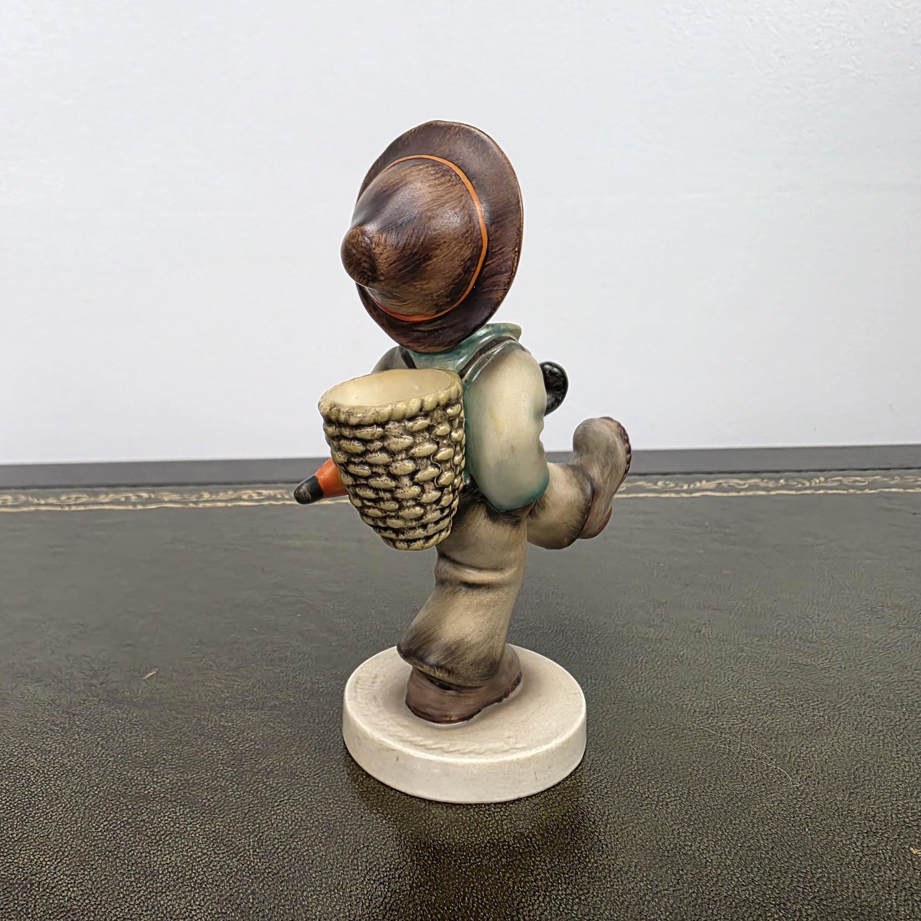 Hummel Goebel Umbrella Boy Figurine with Basket | Vintage German Porcelain Collectible Shelf Display Statue