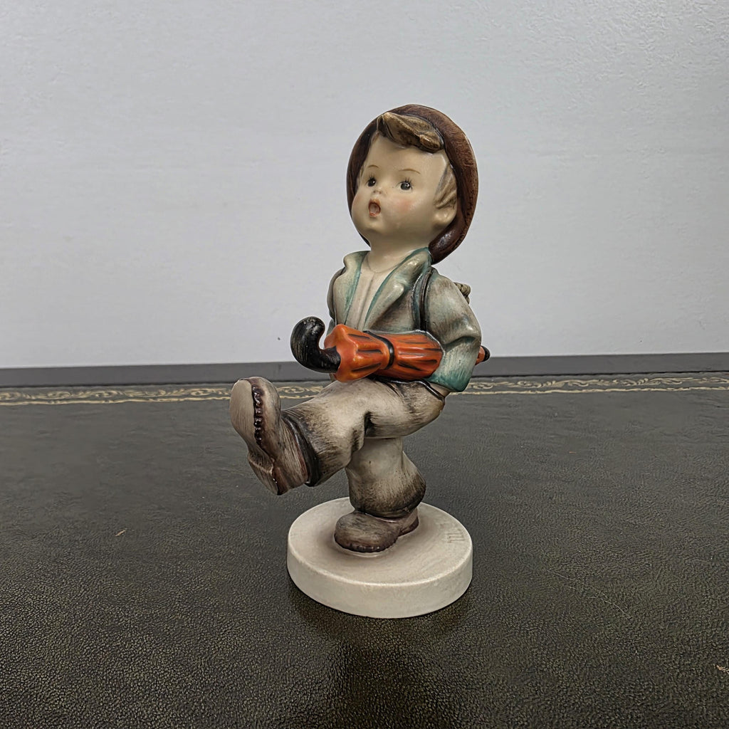 Hummel Goebel Umbrella Boy Figurine with Basket | Vintage German Porcelain Collectible Shelf Display Statue