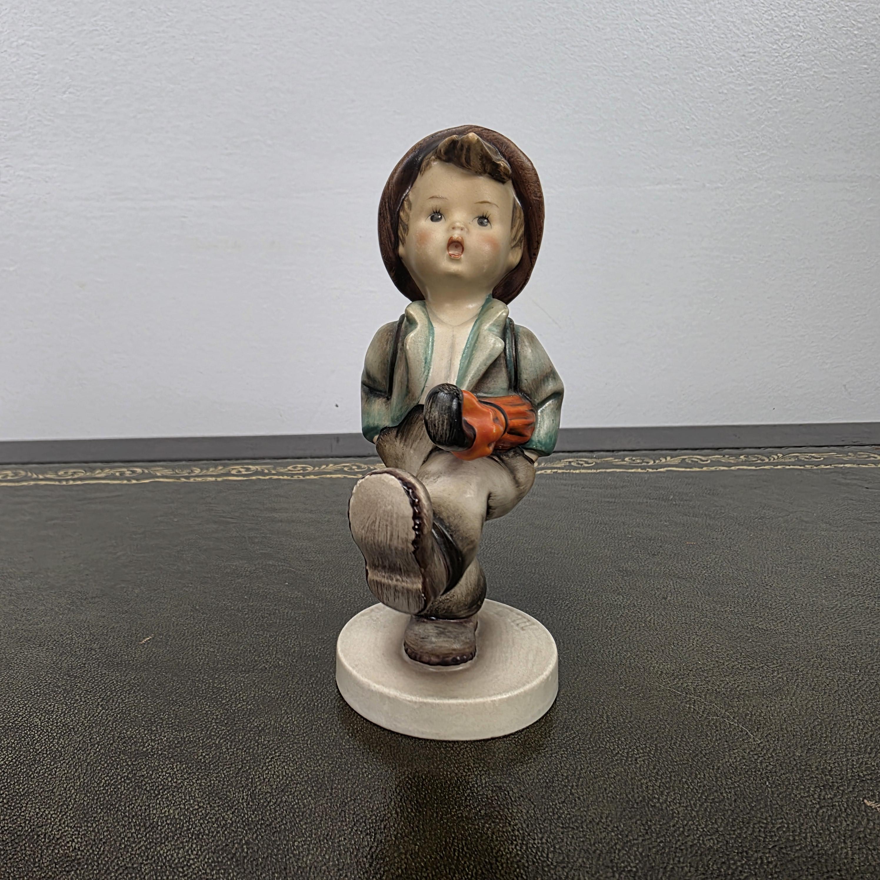 Hummel Goebel Umbrella Boy Figurine with Basket | Vintage German Porcelain Collectible Shelf Display Statue