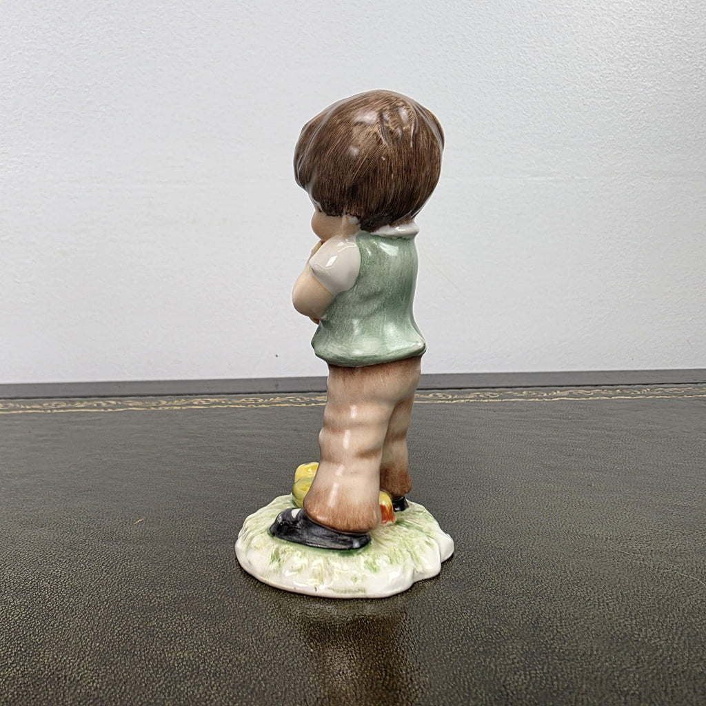 Vintage West Germany Porcelain Boy Figurine Holding Apples | Goebel Hummel Collectible Display Statue Decor