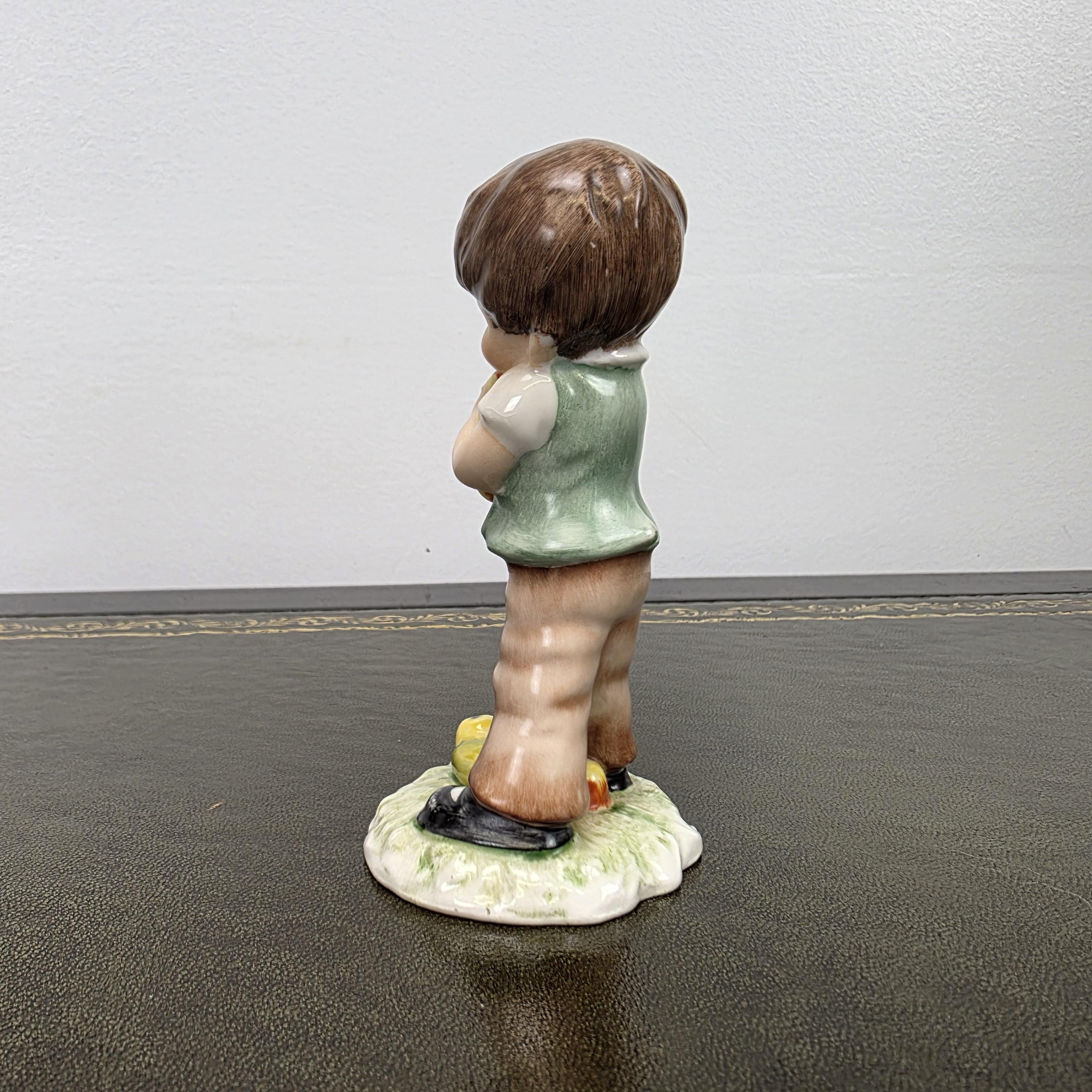 Vintage West Germany Porcelain Boy Figurine Holding Apples | Goebel Hummel Collectible Display Statue Decor