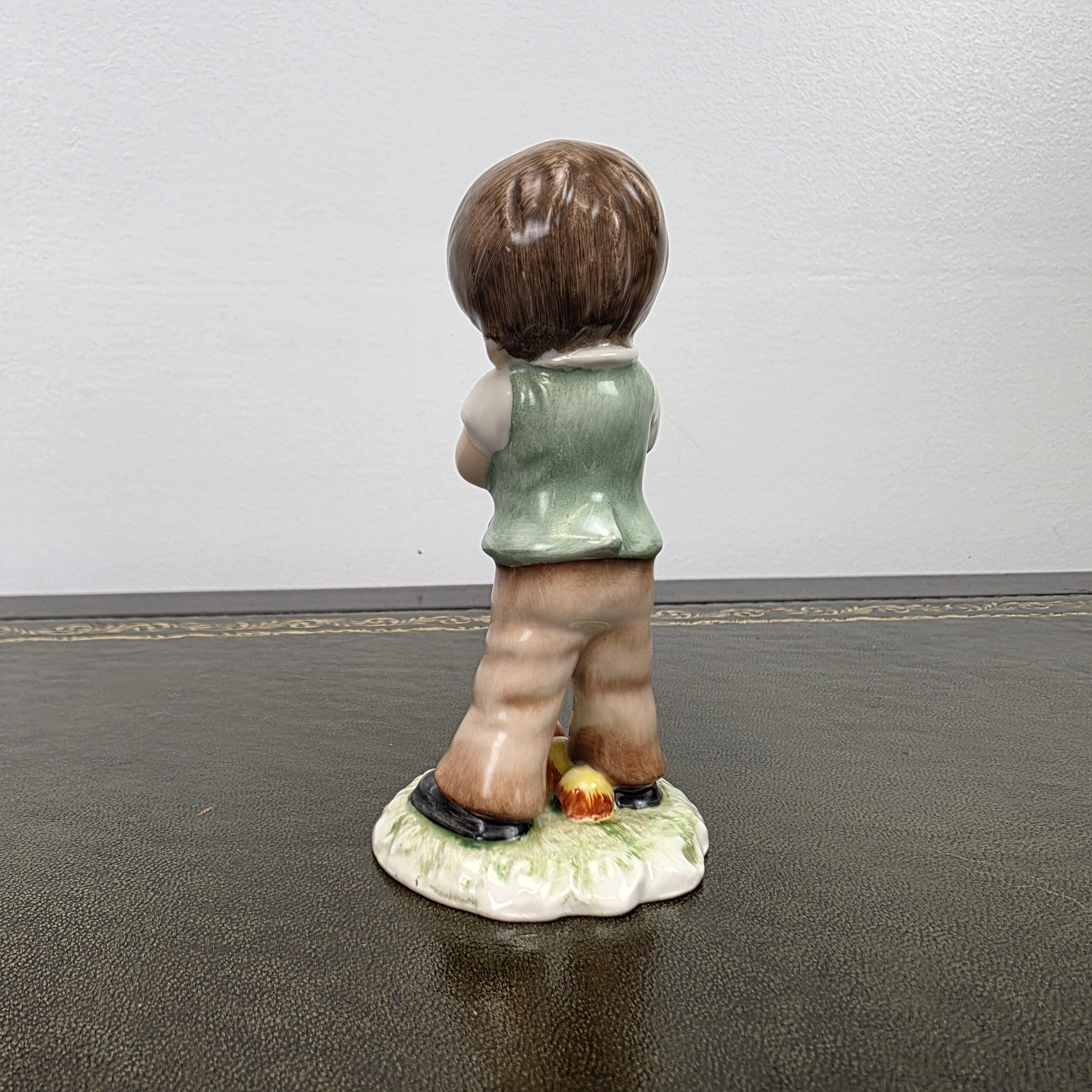 Vintage West Germany Porcelain Boy Figurine Holding Apples | Goebel Hummel Collectible Display Statue Decor