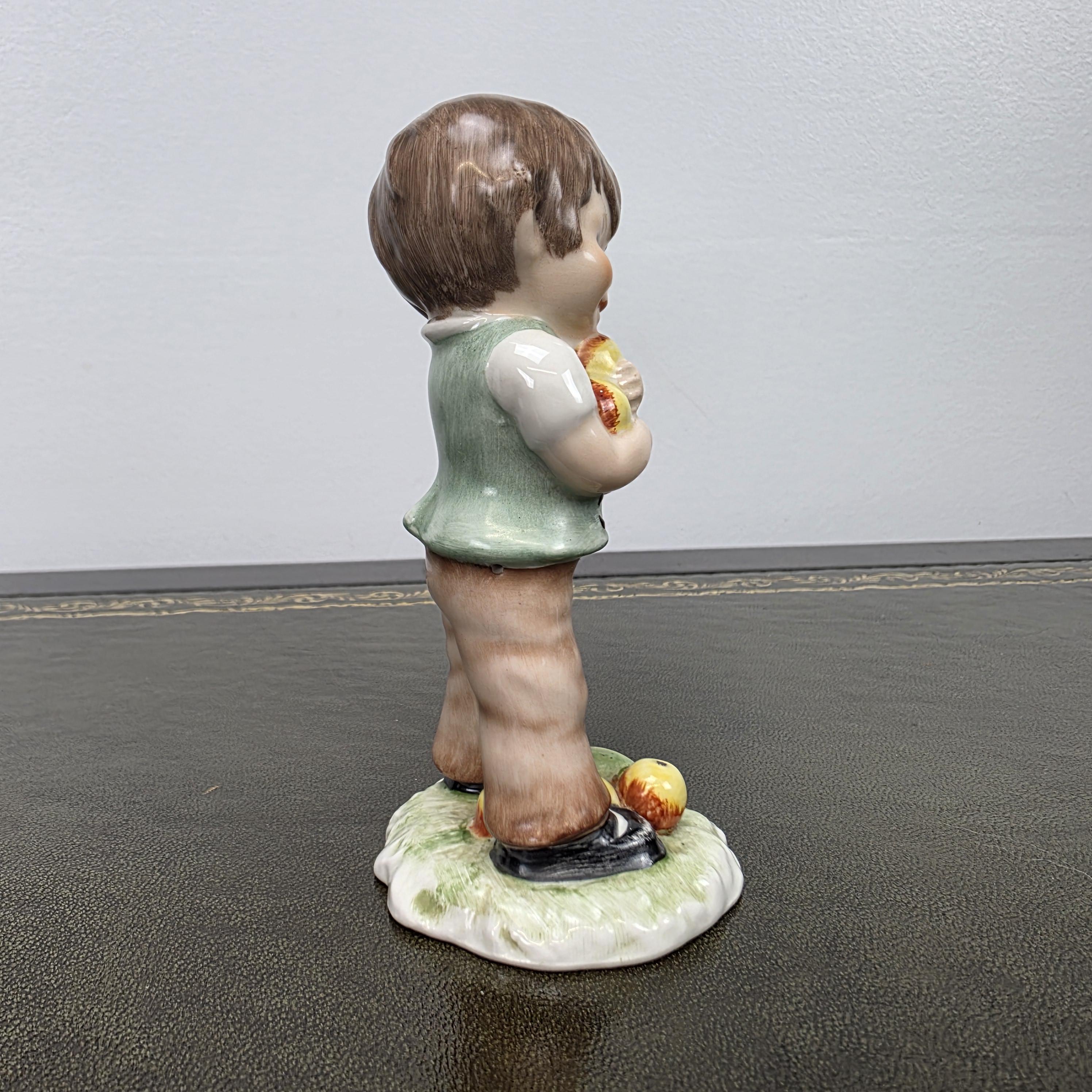 Vintage West Germany Porcelain Boy Figurine Holding Apples | Goebel Hummel Collectible Display Statue Decor