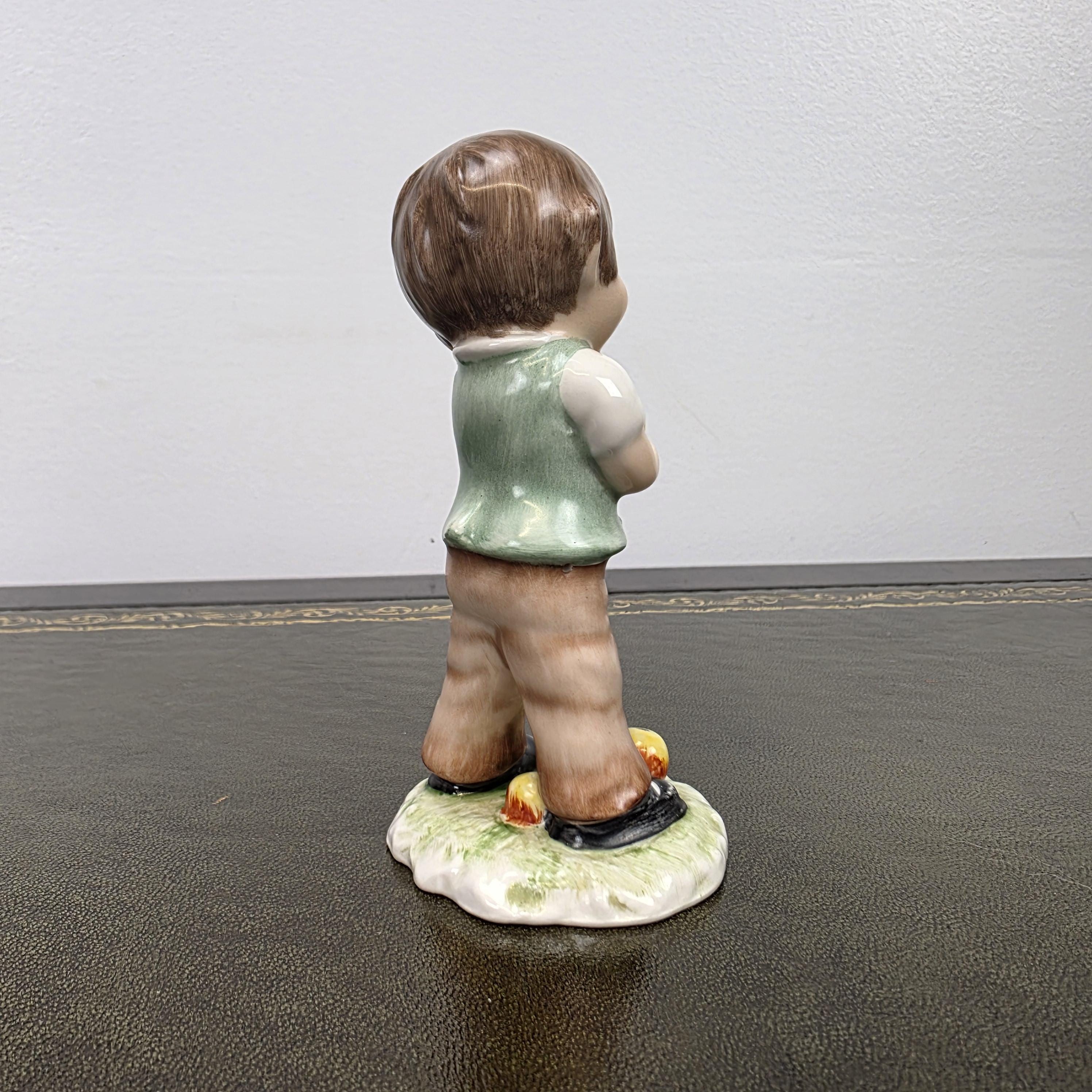 Vintage West Germany Porcelain Boy Figurine Holding Apples | Goebel Hummel Collectible Display Statue Decor