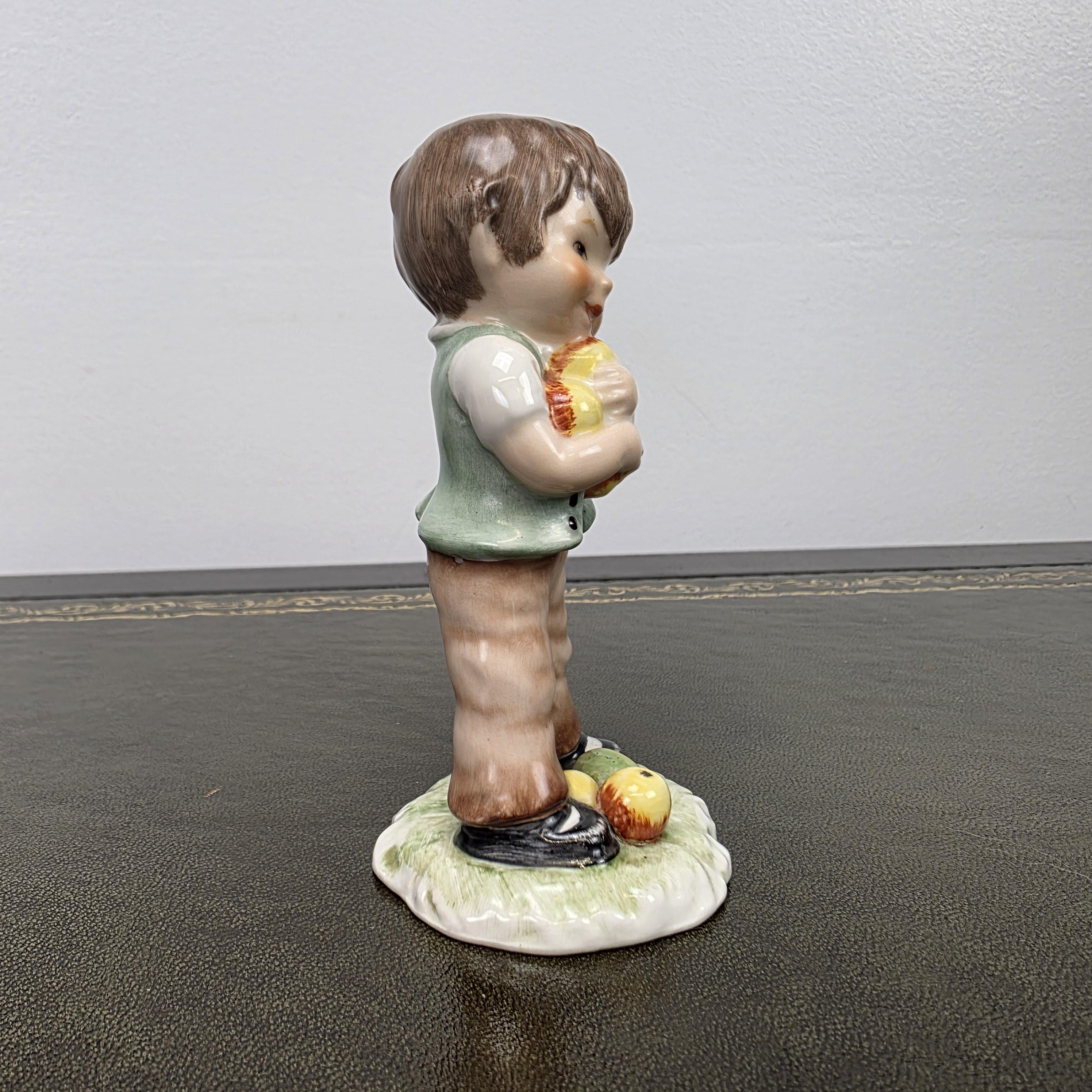 Vintage West Germany Porcelain Boy Figurine Holding Apples | Goebel Hummel Collectible Display Statue Decor