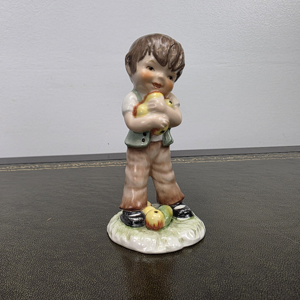 Vintage West Germany Porcelain Boy Figurine Holding Apples | Goebel Hummel Collectible Display Statue Decor