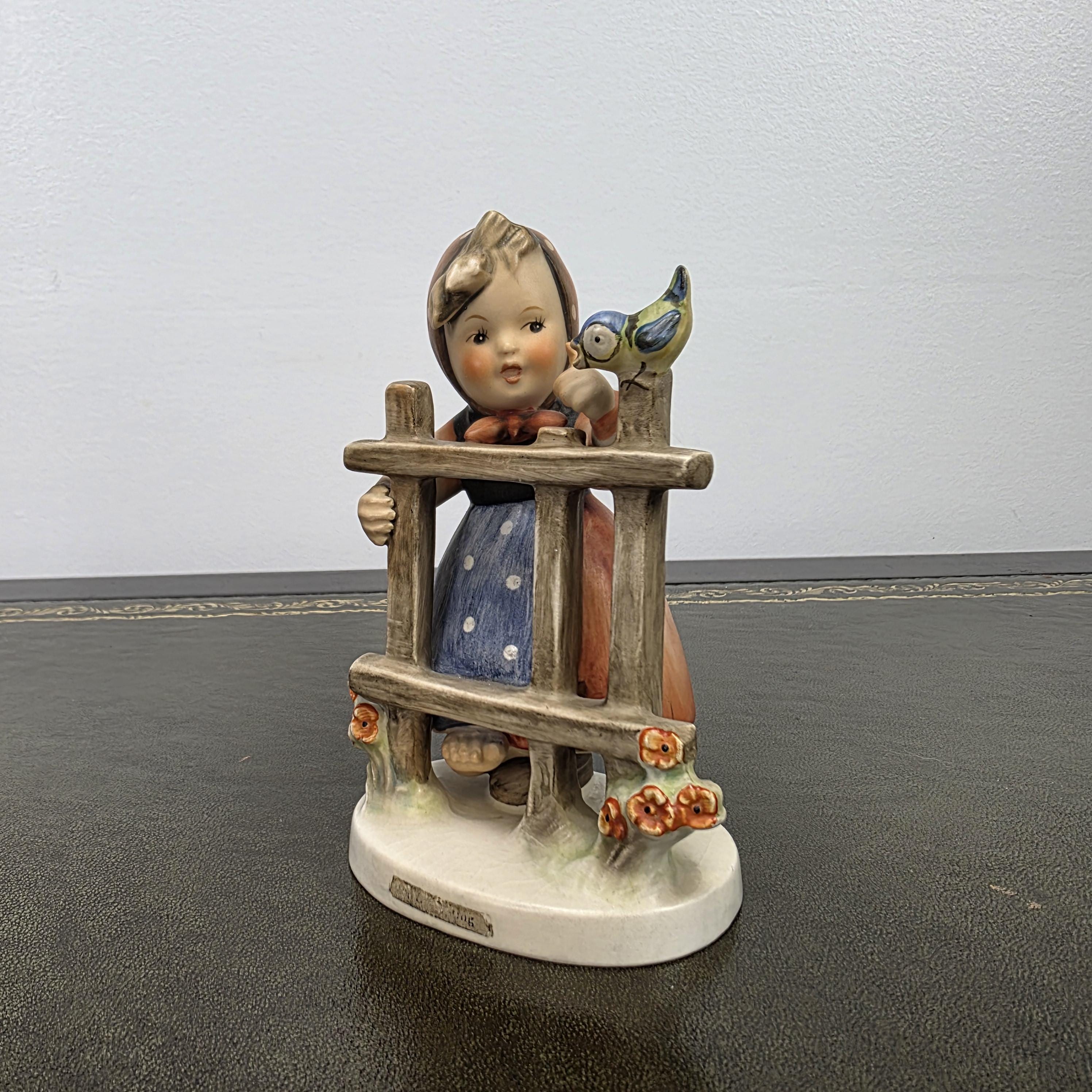 Vintage Goebel Hummel Porcelain Girl Figurine Talking to Bird | W Germany Collectible Display Statue