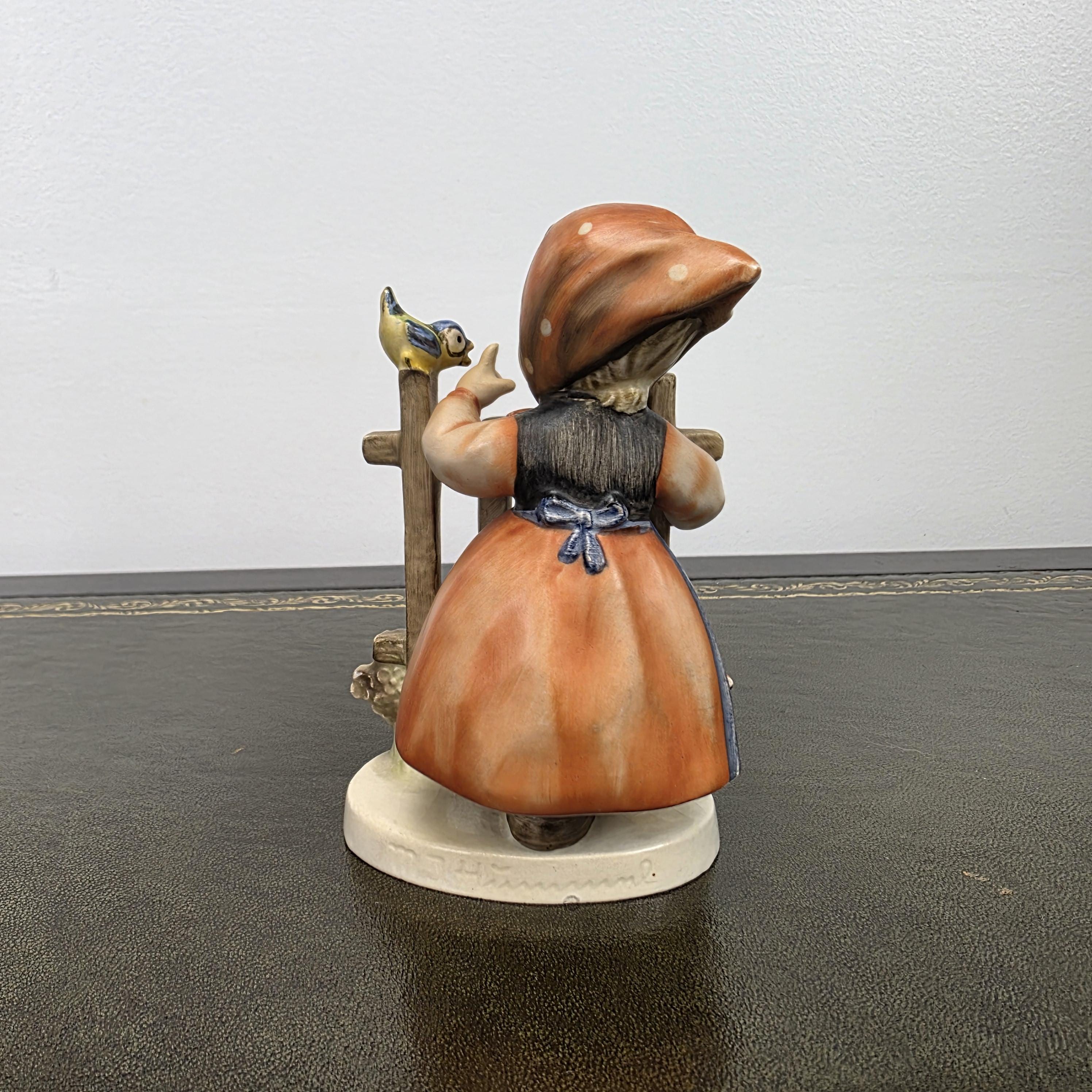 Vintage Goebel Hummel Porcelain Girl Figurine Talking to Bird | W Germany Collectible Display Statue