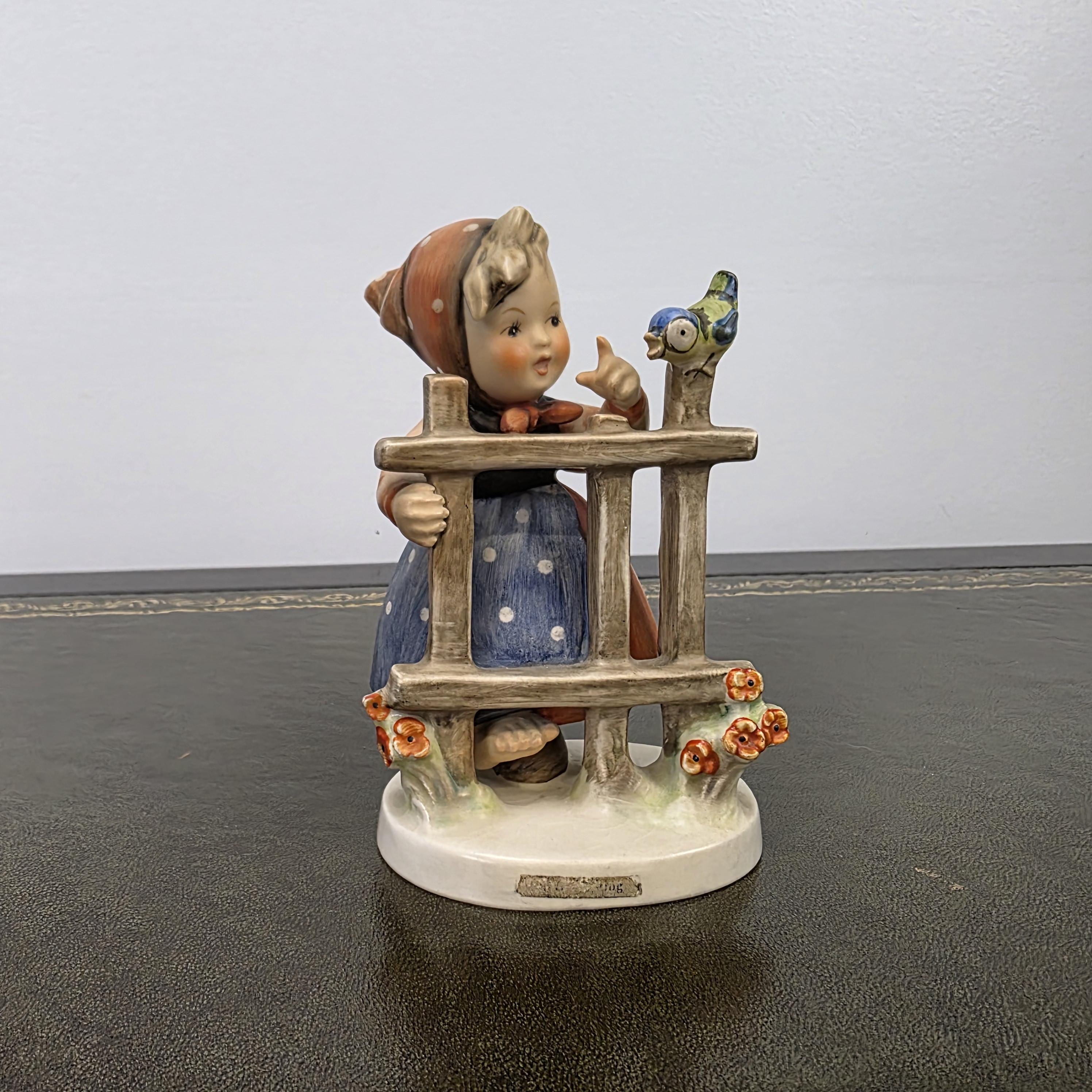 Vintage Goebel Hummel Porcelain Girl Figurine Talking to Bird | W Germany Collectible Display Statue