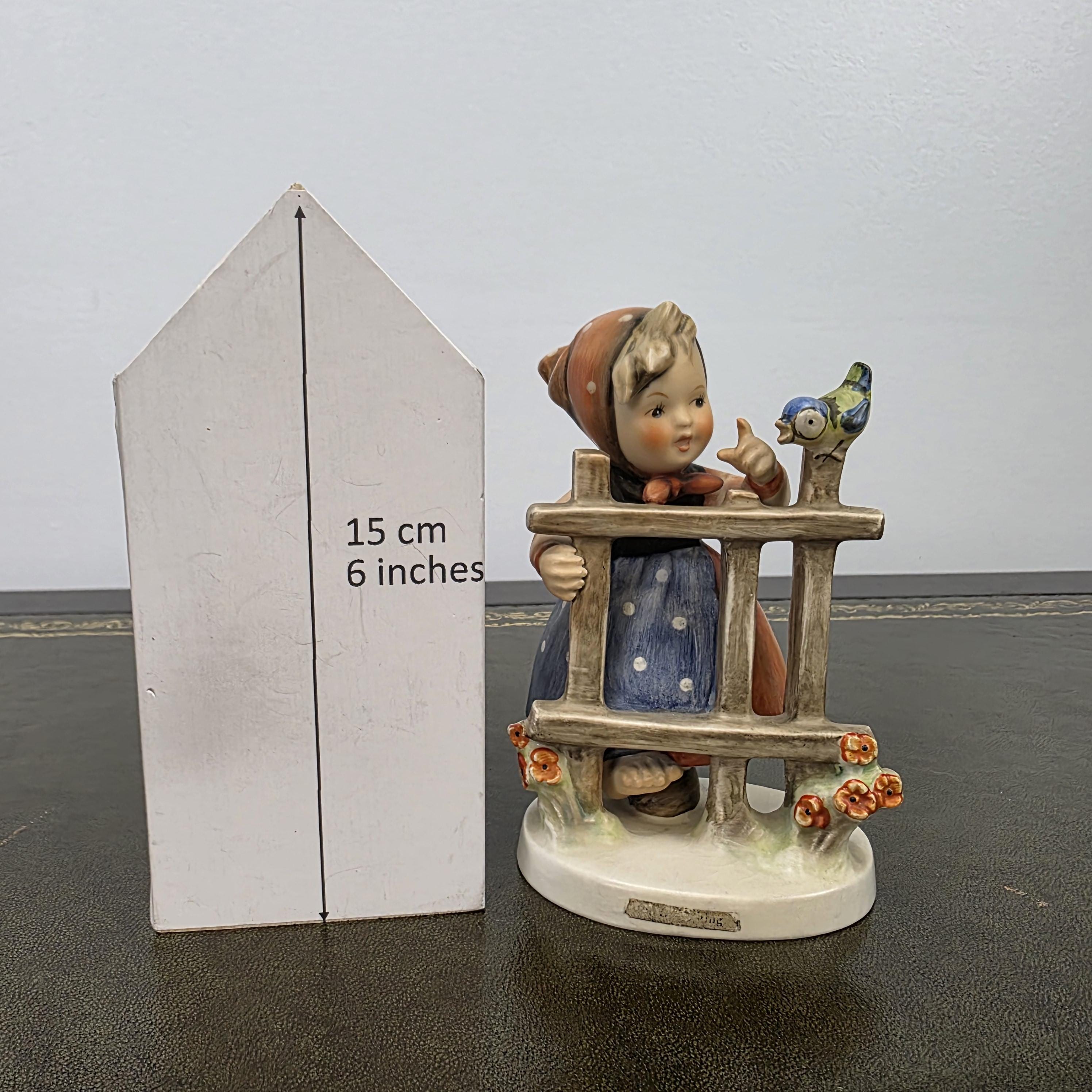 Vintage Goebel Hummel Porcelain Girl Figurine Talking to Bird | W Germany Collectible Display Statue
