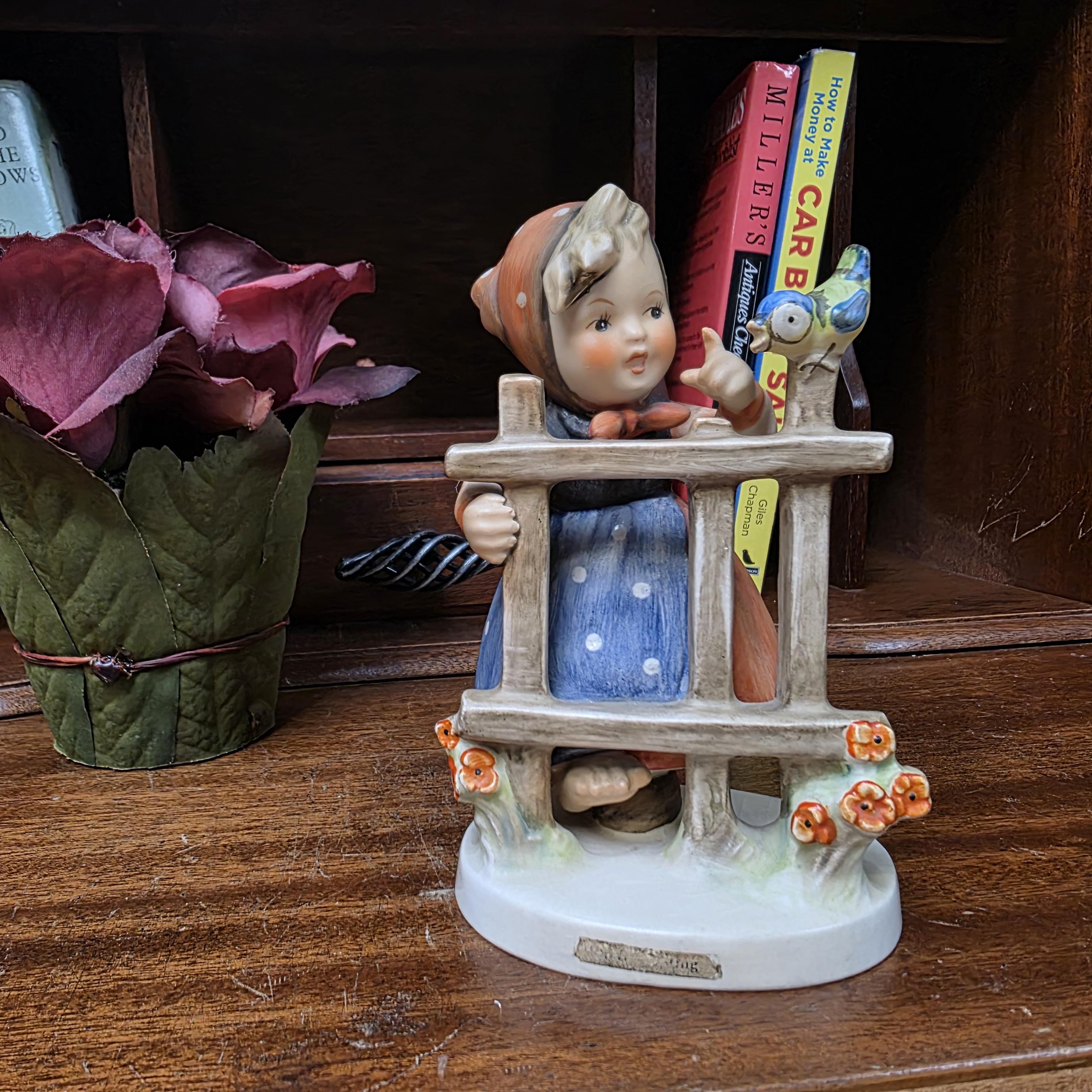 Vintage Goebel Hummel Porcelain Girl Figurine Talking to Bird | W Germany Collectible Display Statue