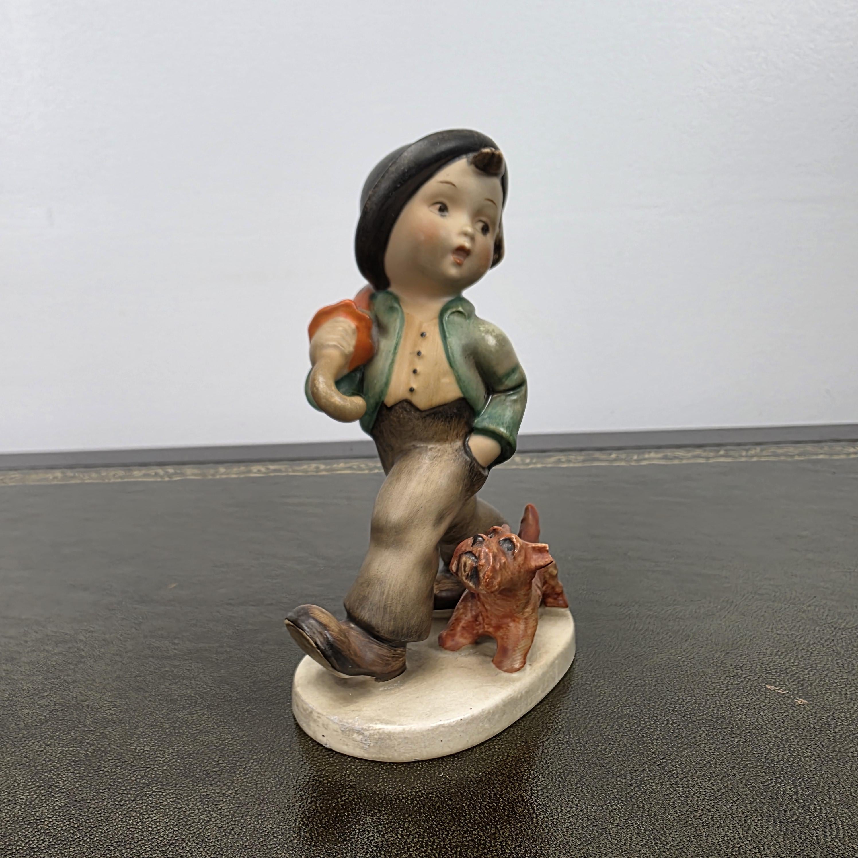Vintage Goebel Hummel Boy Figurine with Umbrella and Dog | Germany Marked Porcelain Collectible 1950s
