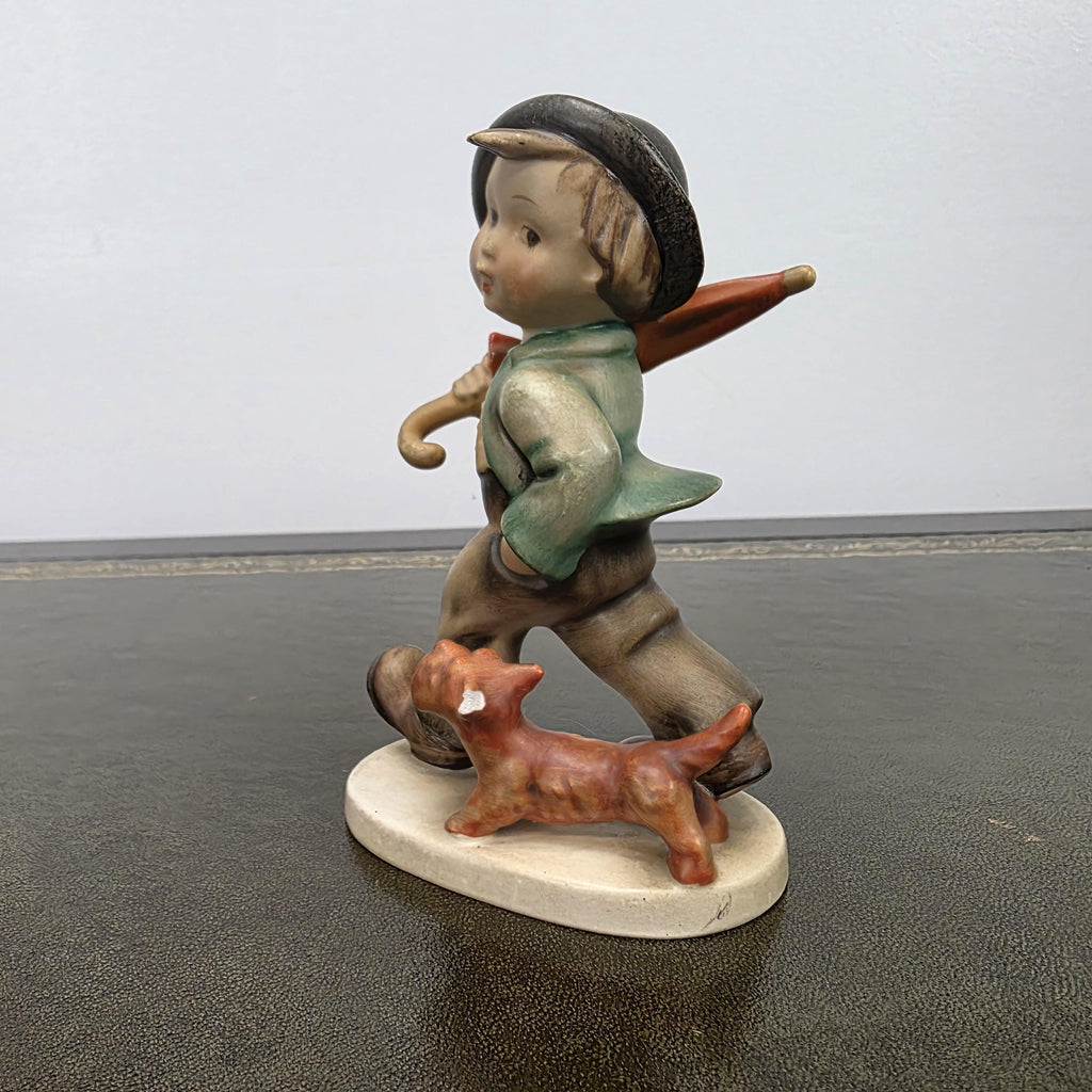 Vintage Goebel Hummel Boy Figurine with Umbrella and Dog | Germany Marked Porcelain Collectible 1950s
