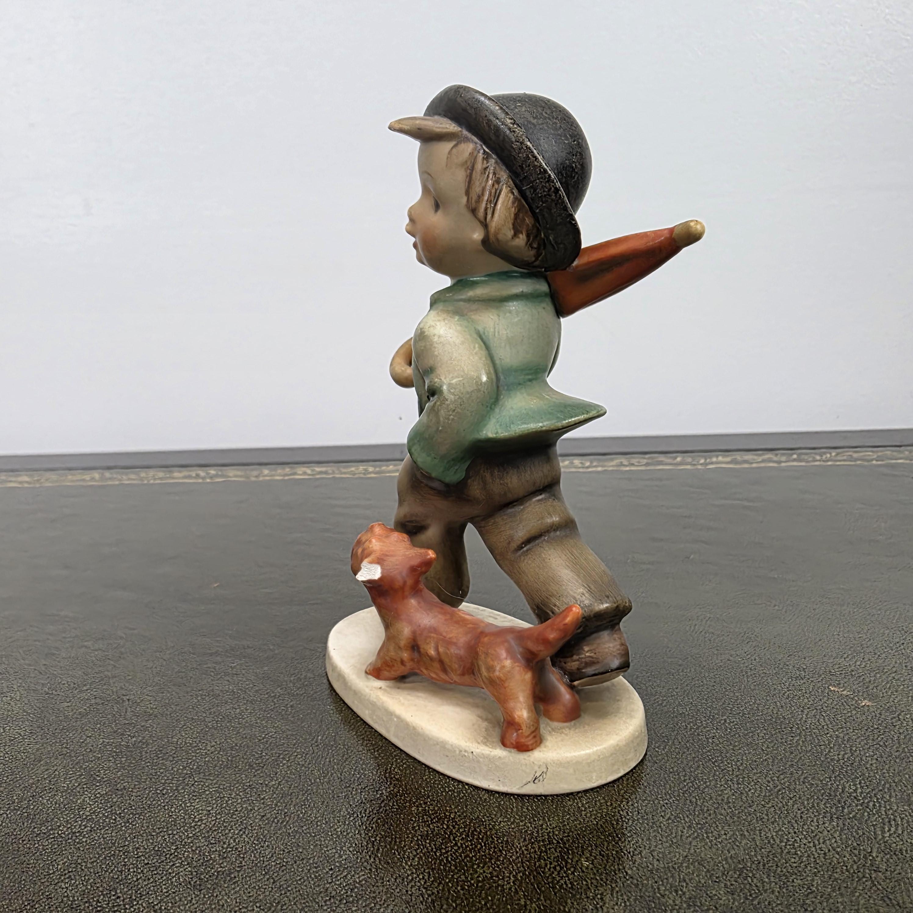 Vintage Goebel Hummel Boy Figurine with Umbrella and Dog | Germany Marked Porcelain Collectible 1950s