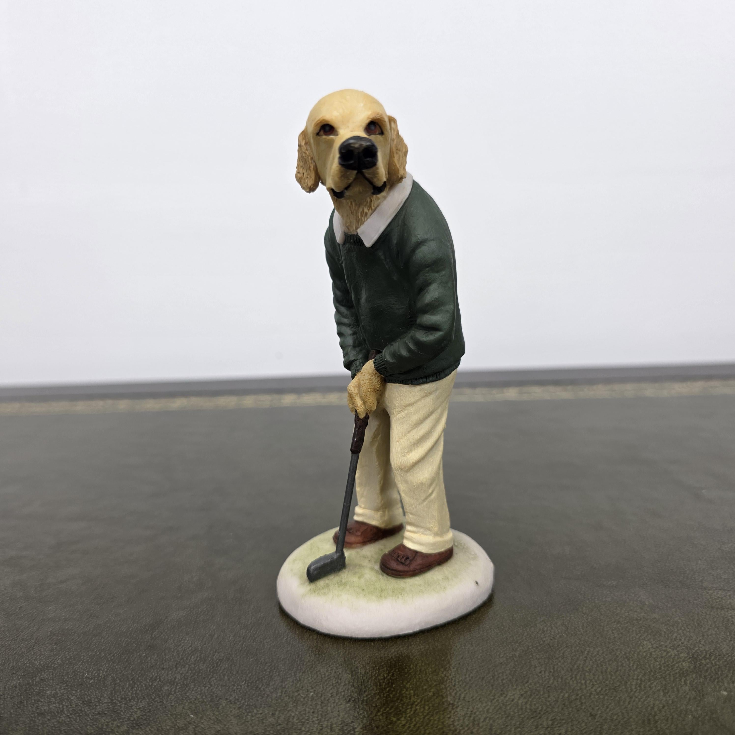 Vintage Golden Retriever Golfer Figurine CC33 | Robert Harrop Country Companions England Collectible Dog Ornament
